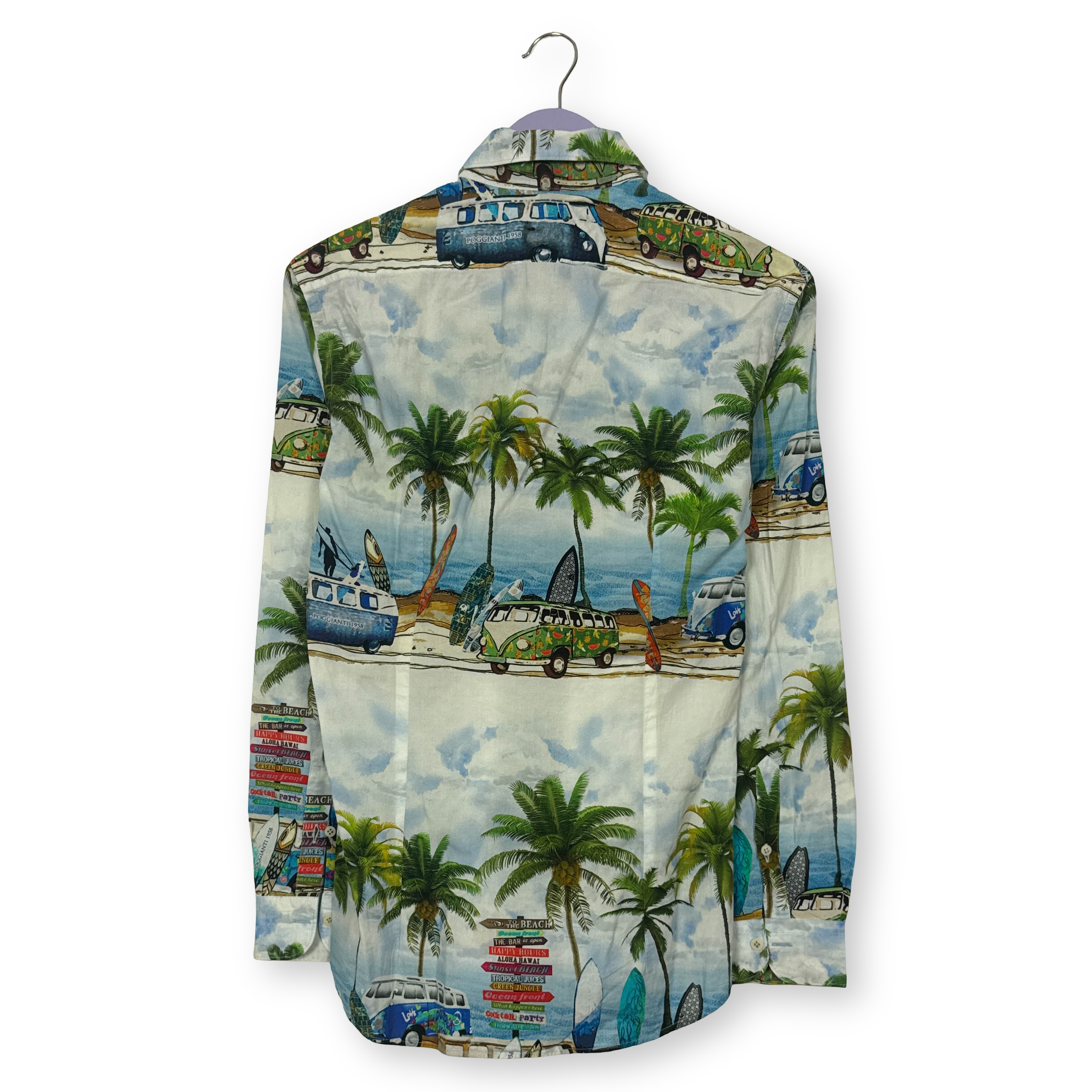 Camicia Vintage bianca con fantasia hawaii multicolore anni 80 90 - Taglia S uomo