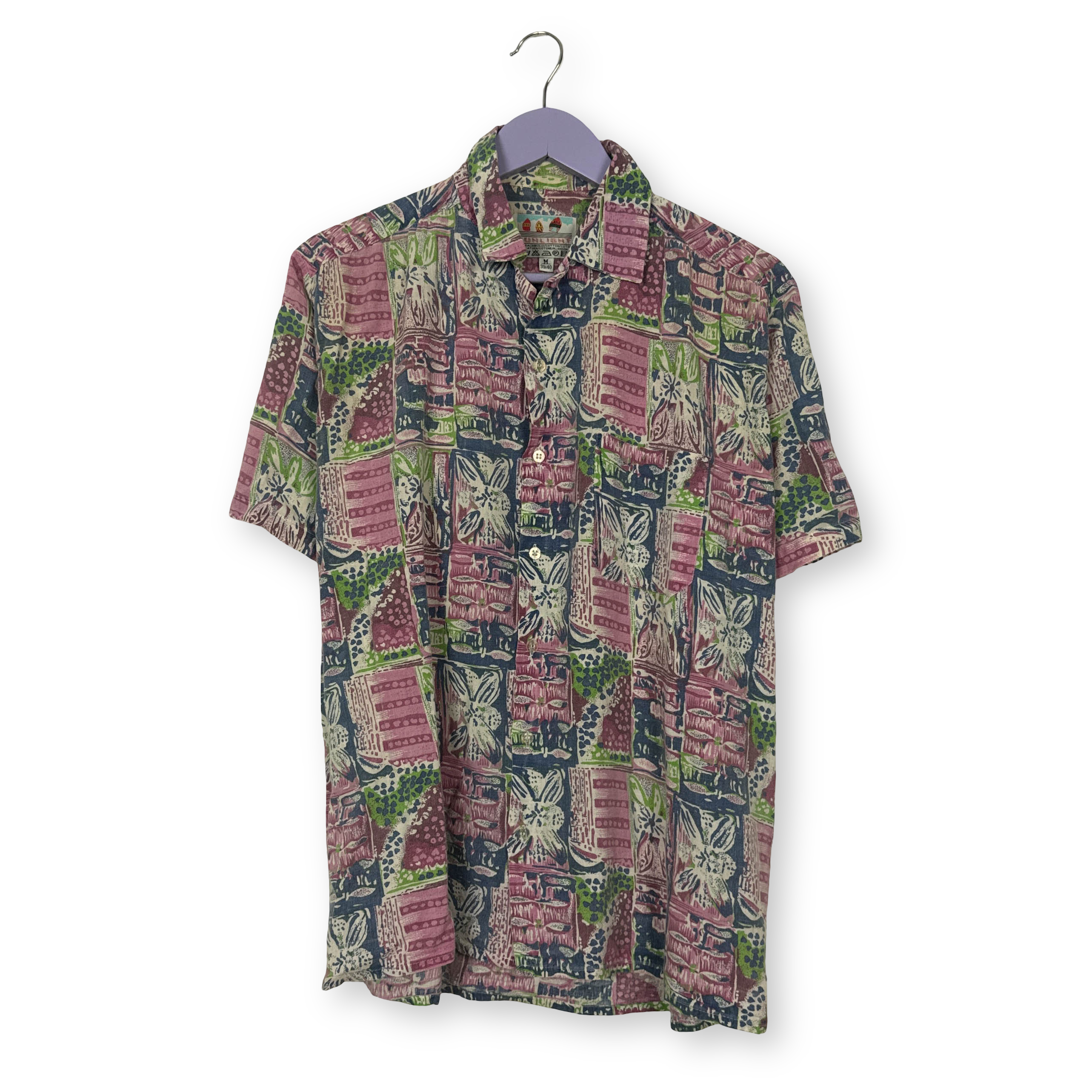 Camicia Vintage multicolore fantasia astratta in cotone anni 80 90 - Taglia M uomo