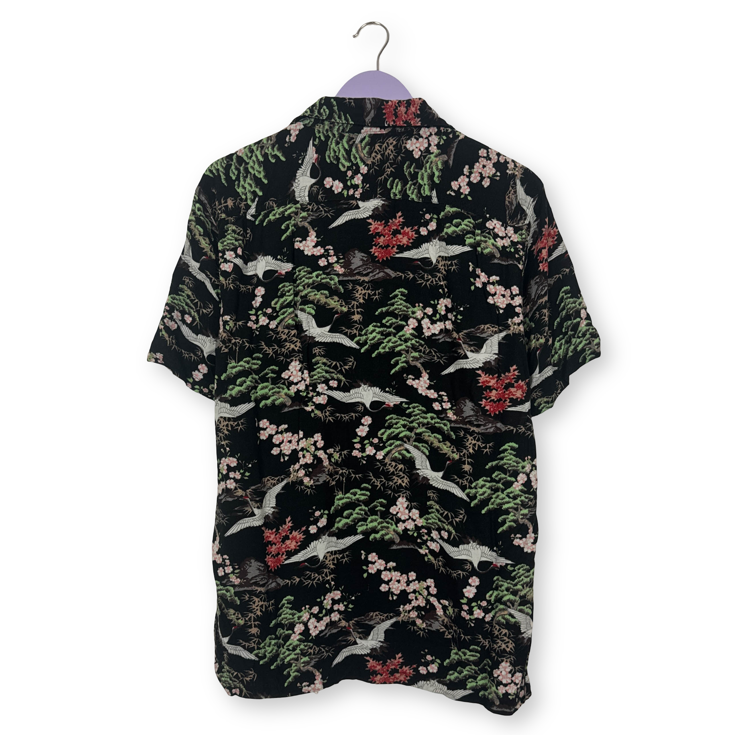 Camicia Vintage nera con fantasia naturale all over anni 80 90 - Taglia M uomo