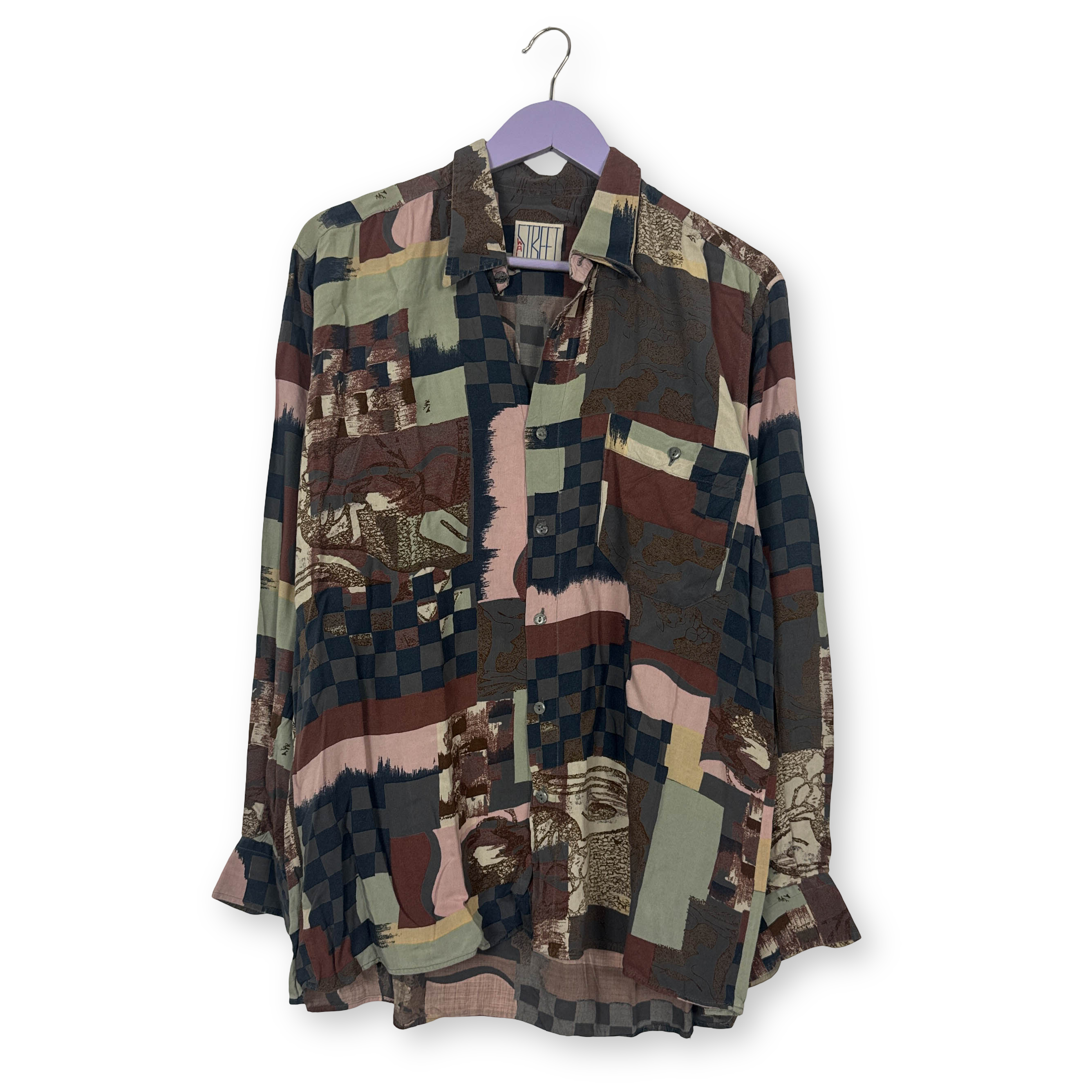 Camicia Vintage multicolore fantasia astratta geometrica anni 80 90 - Taglia L uomo