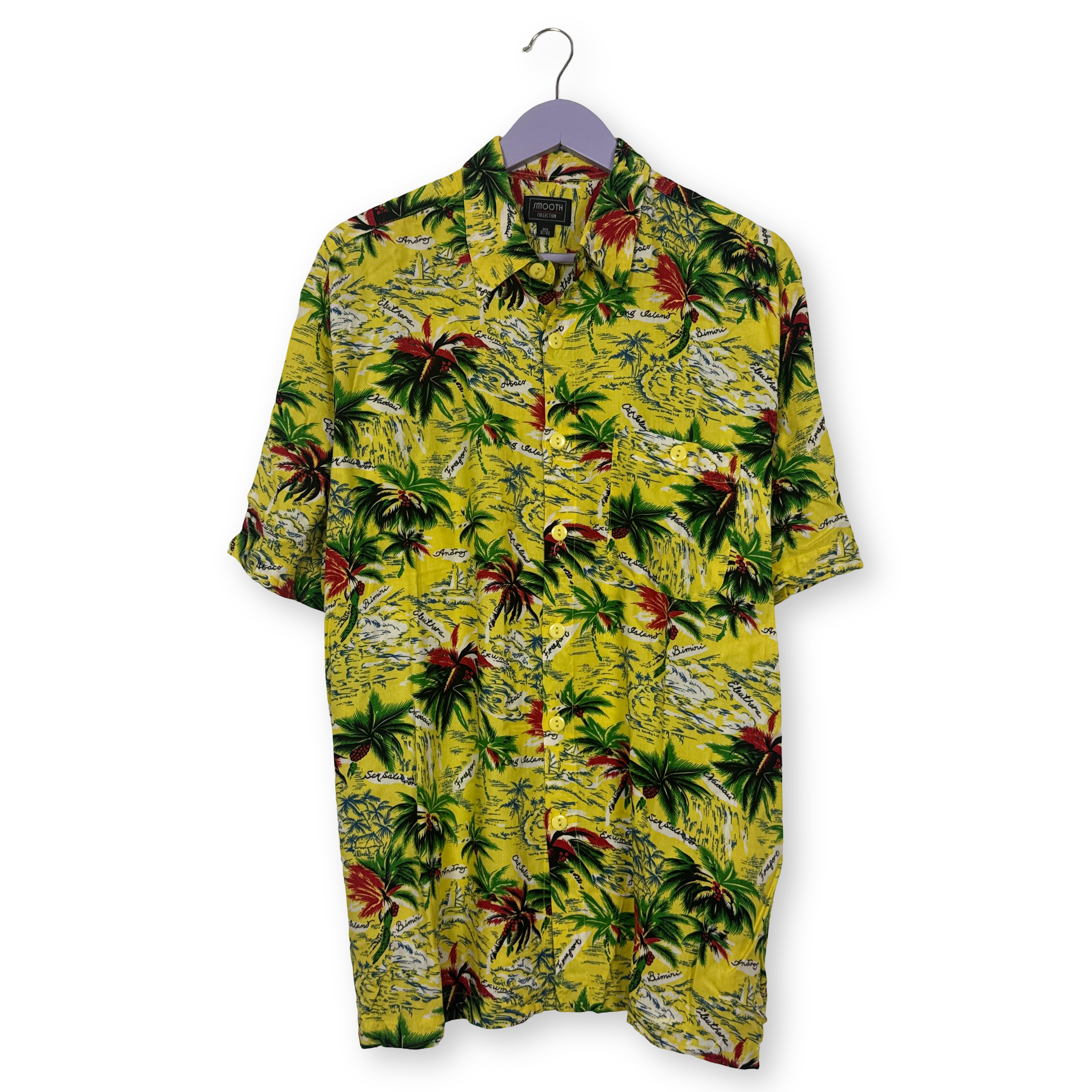 Camicia Vintage gialla e verde fantasia hawaii anni 80 90 - Taglia L/XL uomo