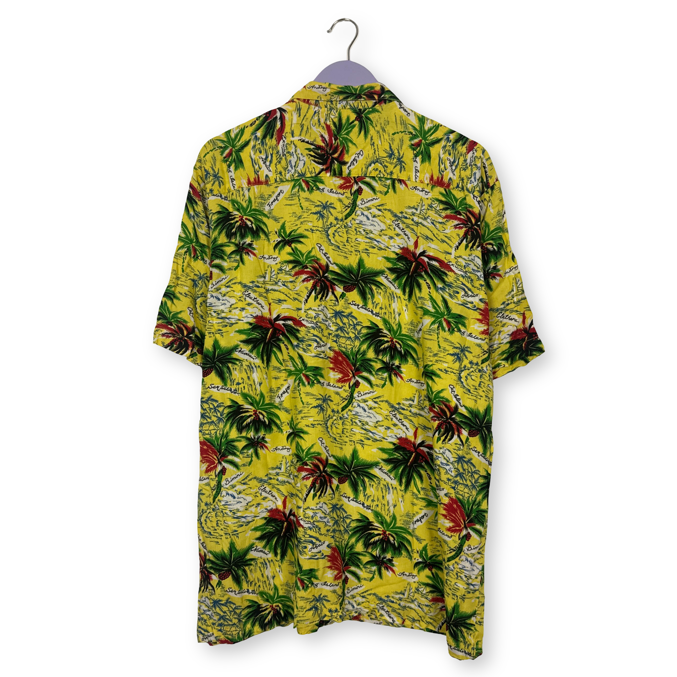 Camicia Vintage gialla e verde fantasia hawaii anni 80 90 - Taglia L/XL uomo