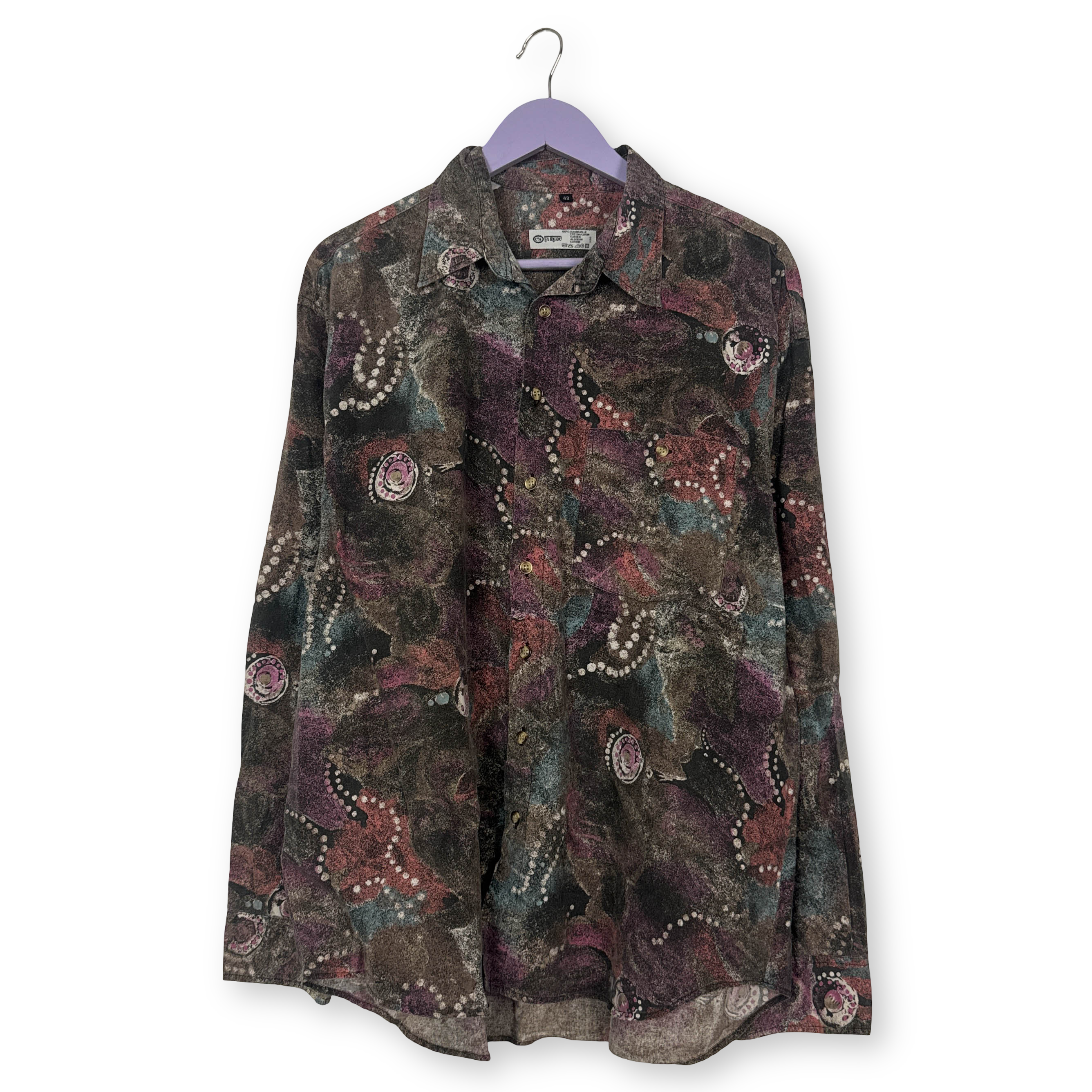 Camicia Vintage multicolore fantasia astratta in cotone anni 80 90 - Taglia L uomo