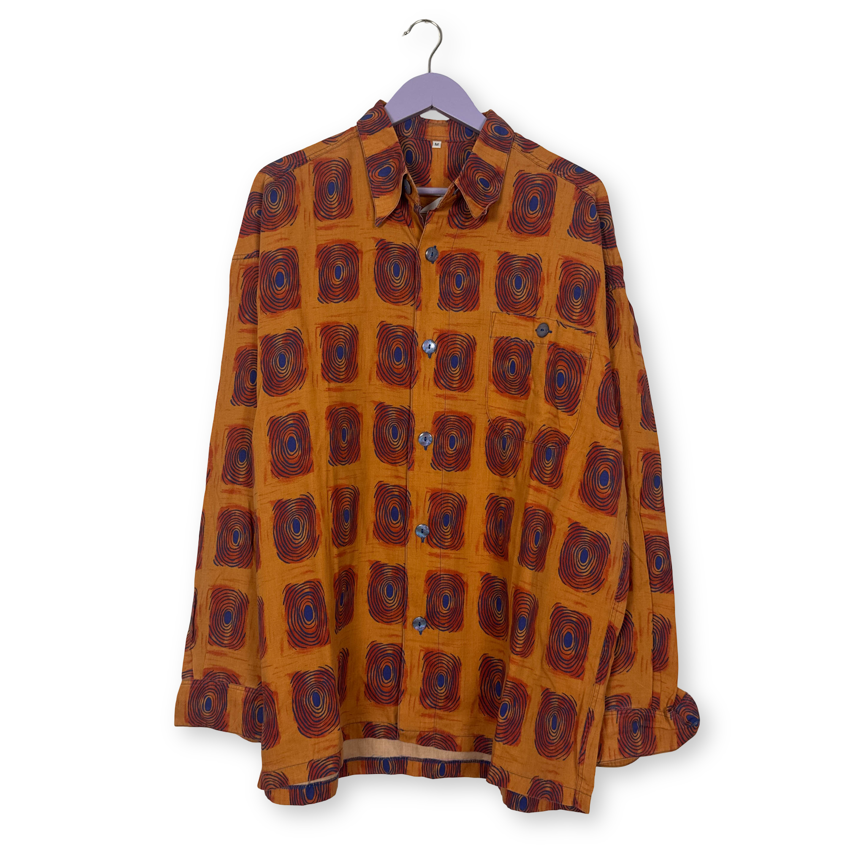 Camicia Vintage arancione rossa e blu fantasia a quadri anni 80 90 - Taglia L/XL uomo