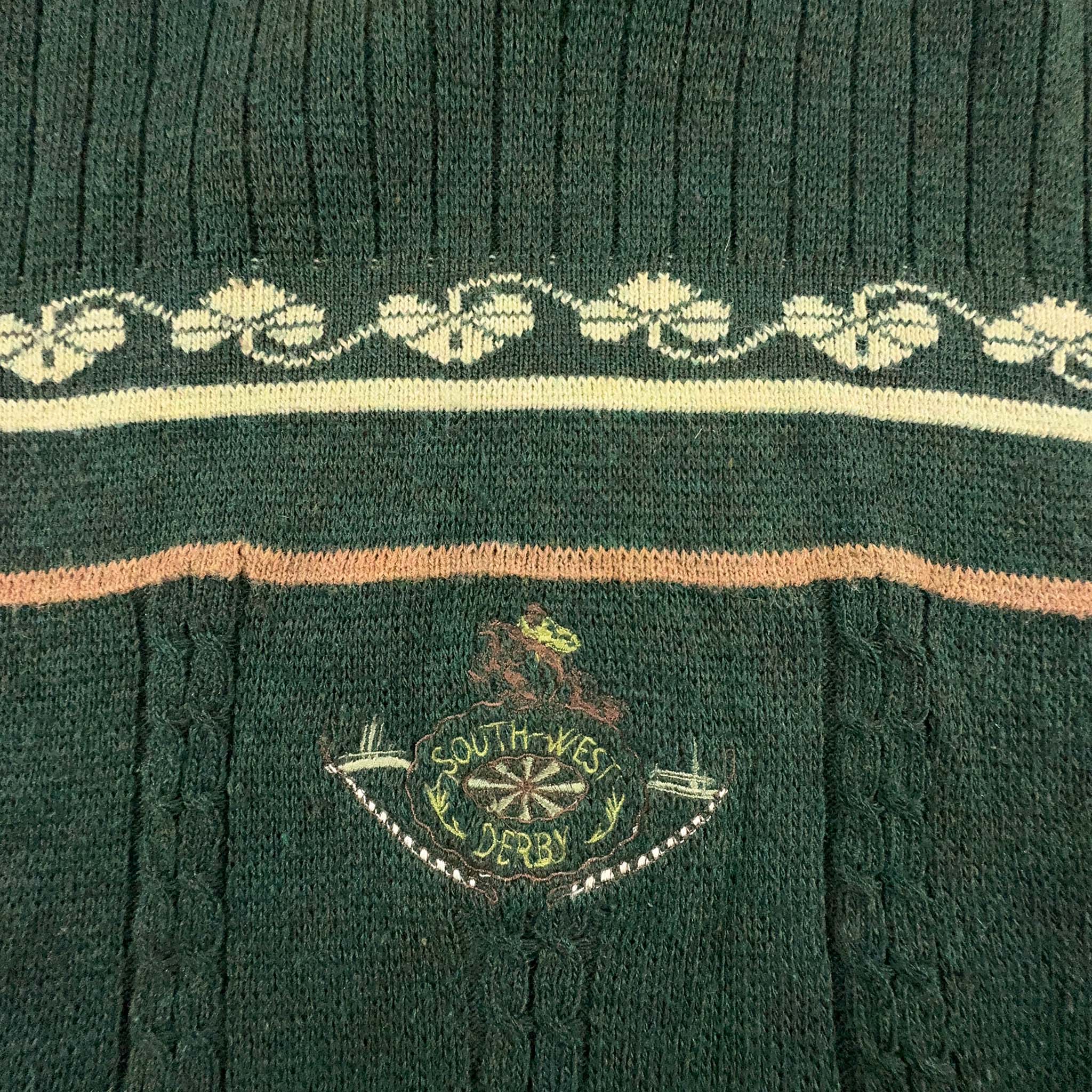 Vintage 50% Wool Green Sweater with Embroidery - Size L/XL Men