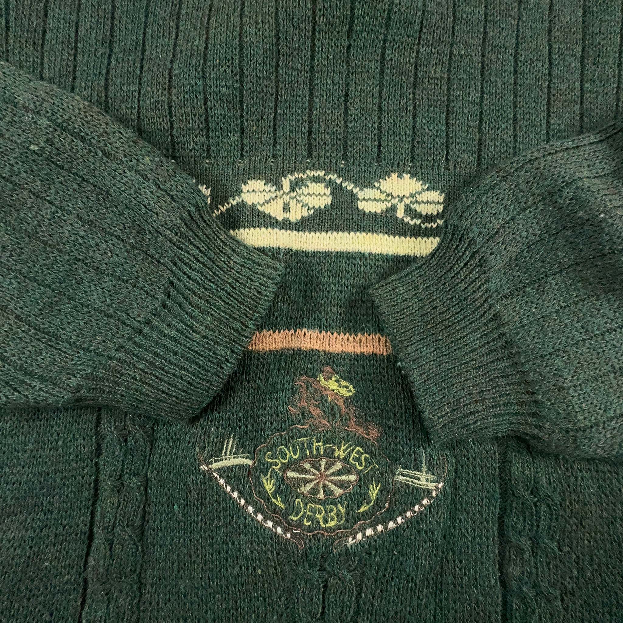 Vintage 50% Wool Green Sweater with Embroidery - Size L/XL Men