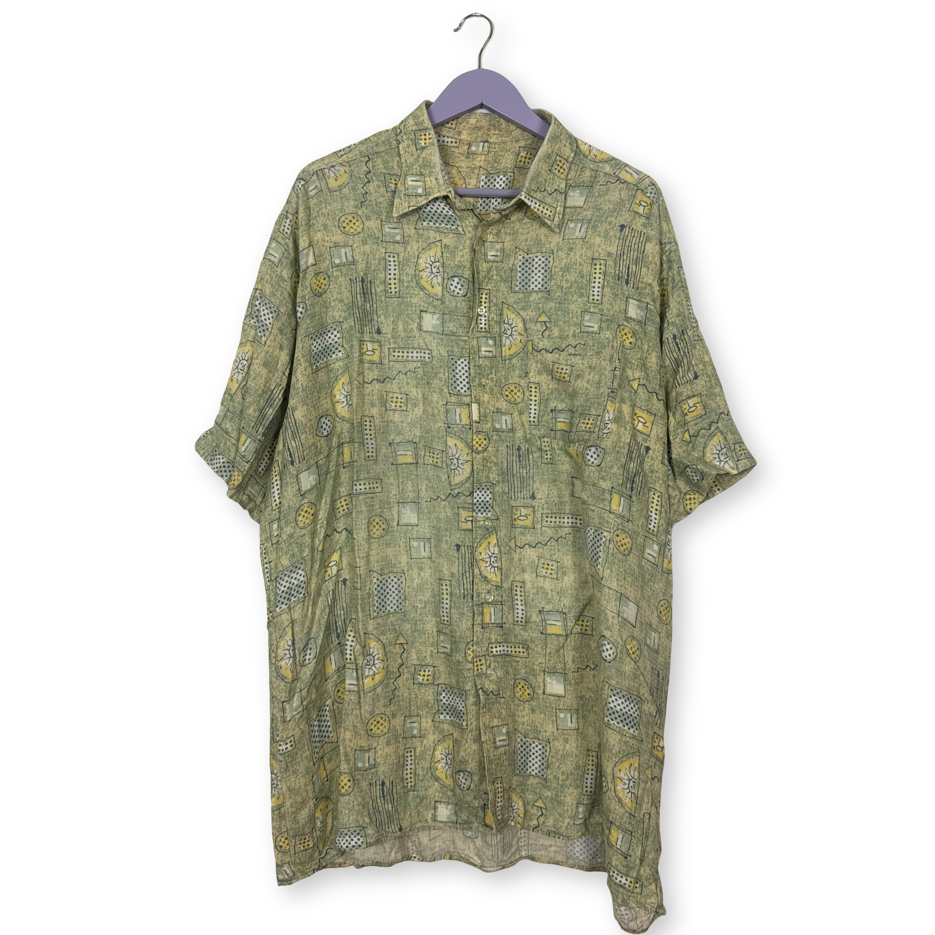 Camicia Vintage verde e gialla fantasia astratta anni 80 90 - Taglia 45/46 uomo