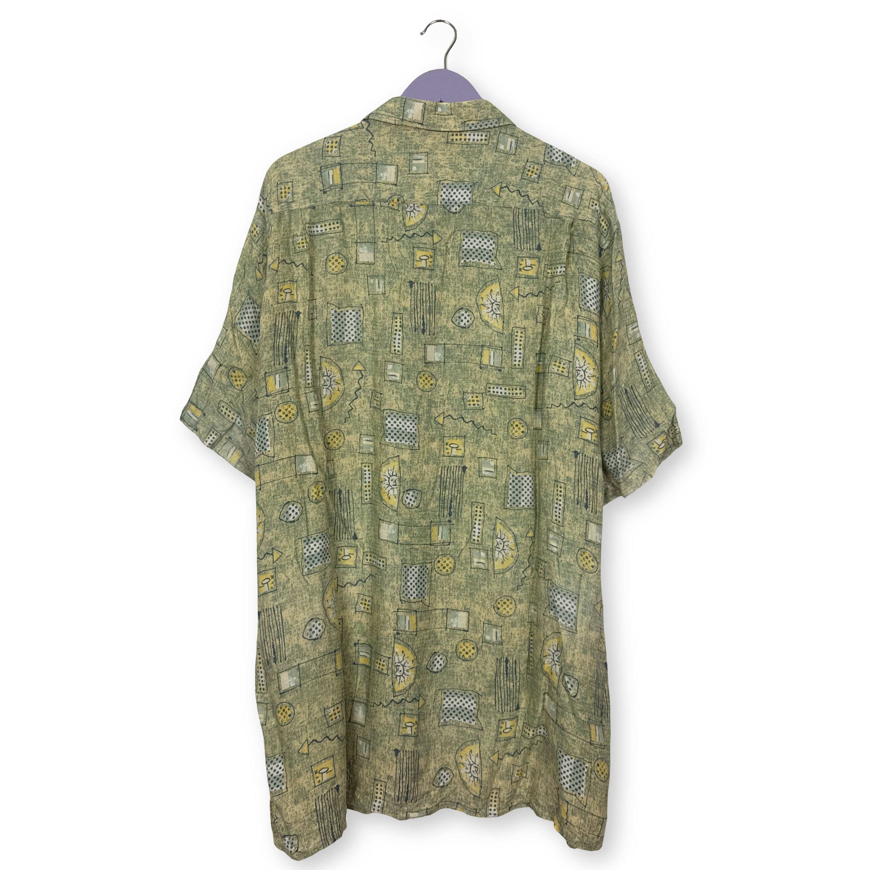 Camicia Vintage verde e gialla fantasia astratta anni 80 90 - Taglia 45/46 uomo