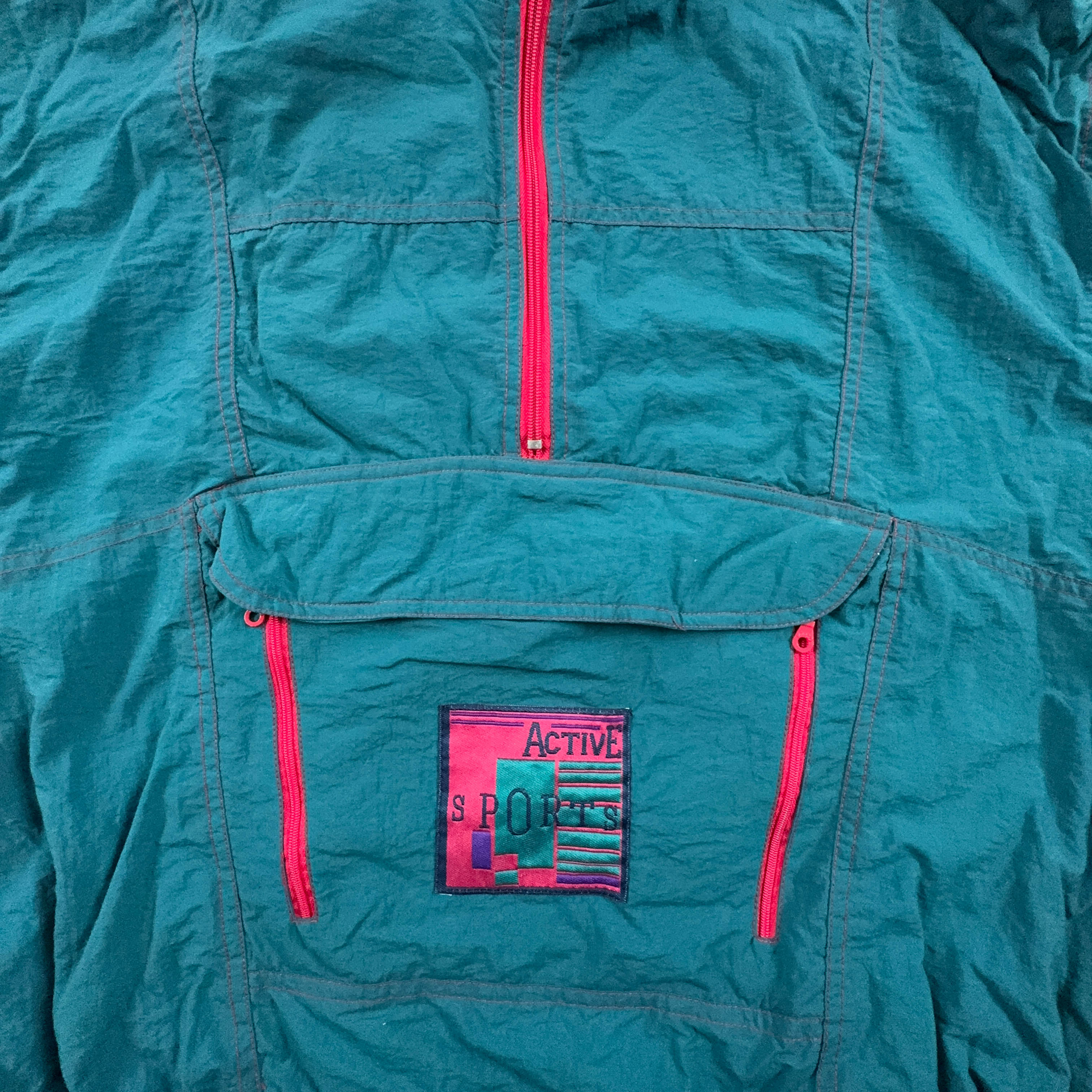 Giacca a vento Rodeo Vintage verde con zip rosse - Taglia M 48 50 uomo