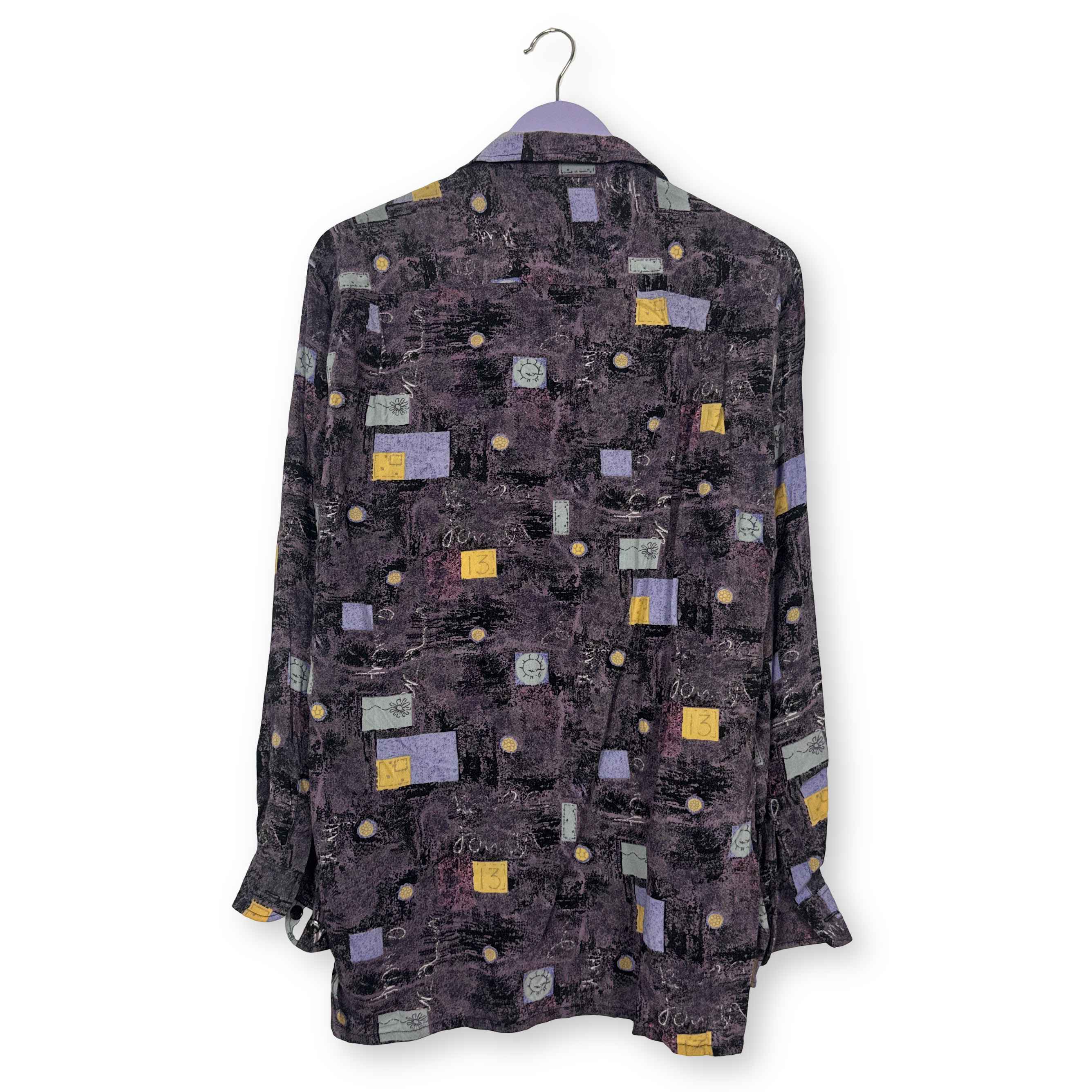 Camicia Vintage viola e gialla astratta geometrica anni 80 90 - Taglia M uomo