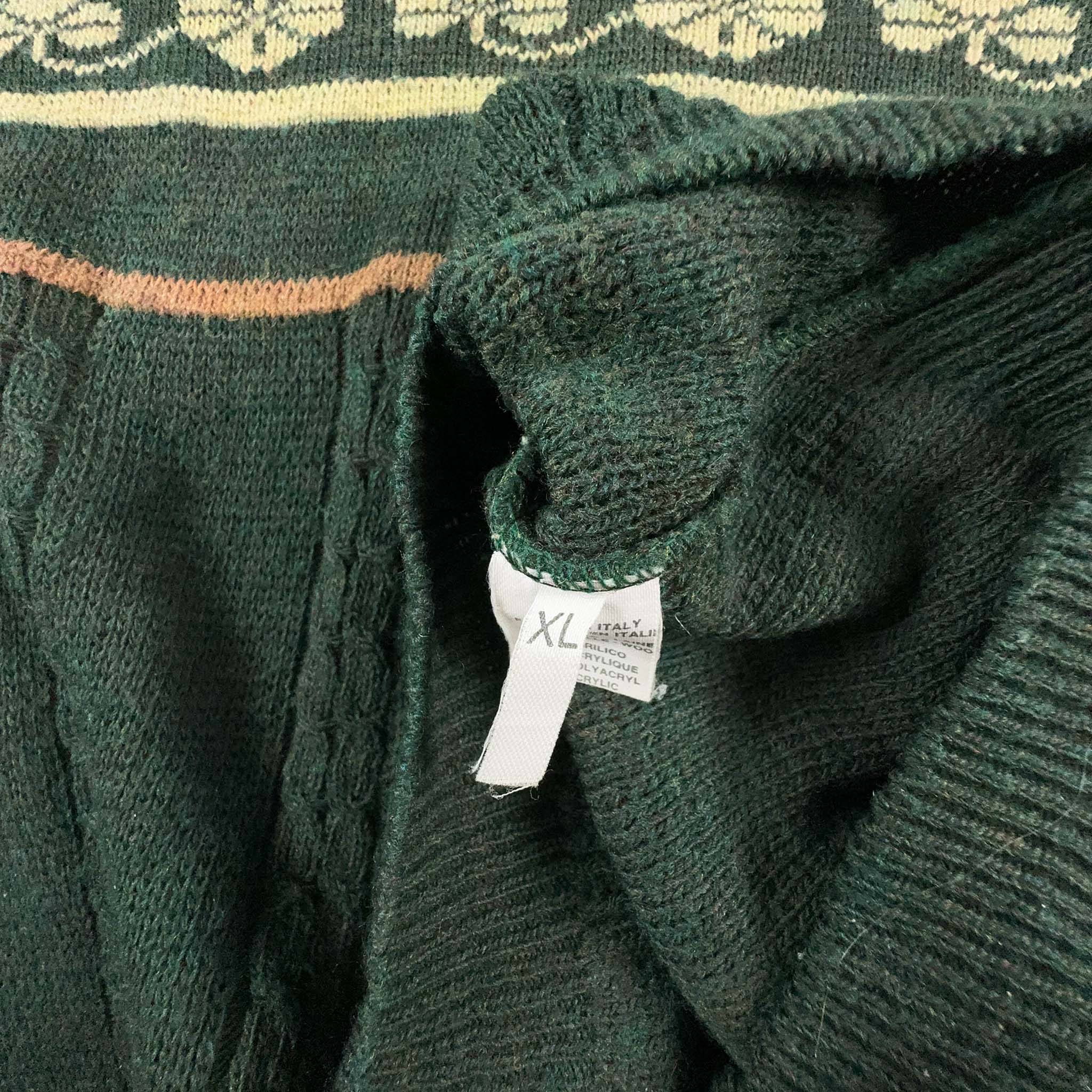 Vintage 50% Wool Green Sweater with Embroidery - Size L/XL Men