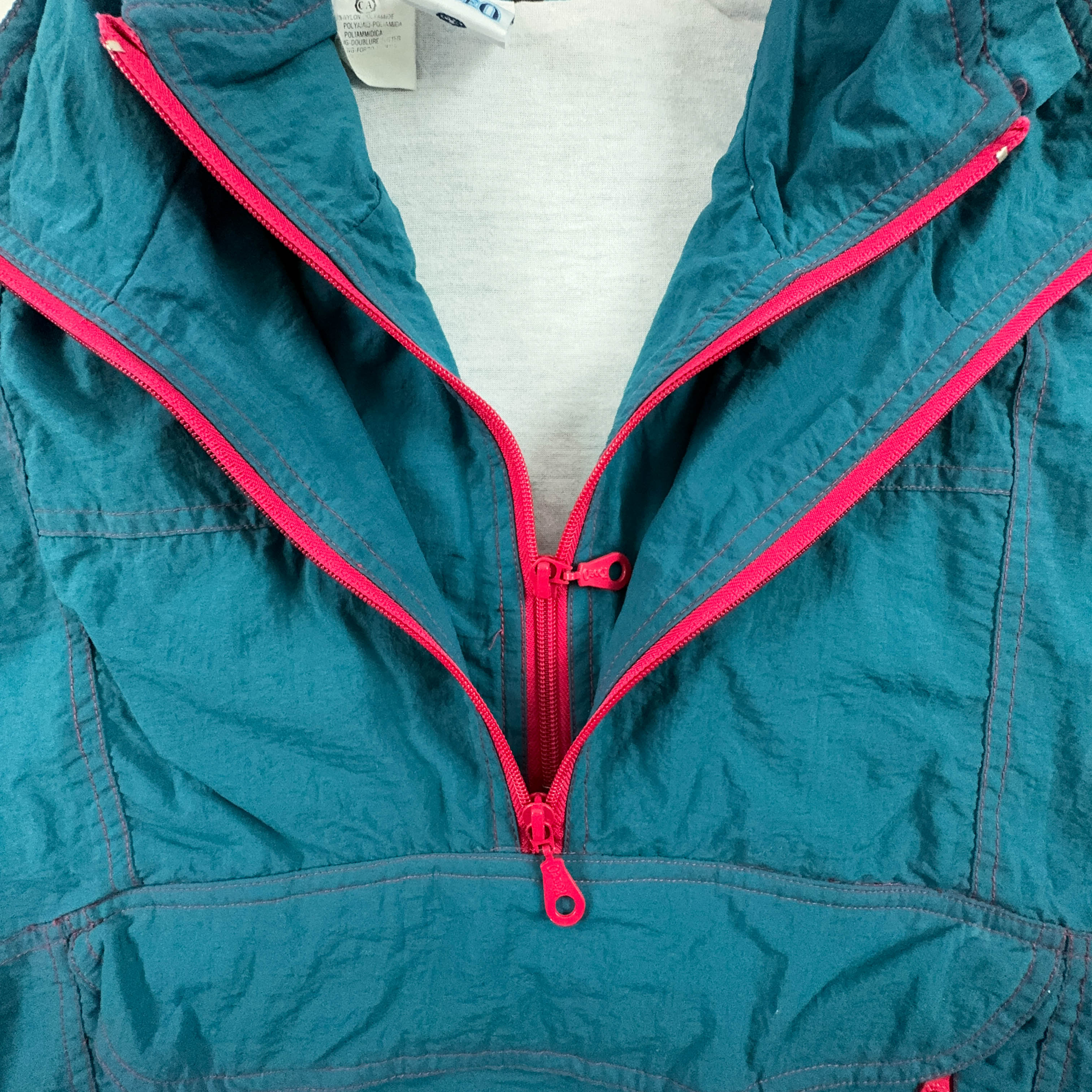 Giacca a vento Rodeo Vintage verde con zip rosse - Taglia M 48 50 uomo