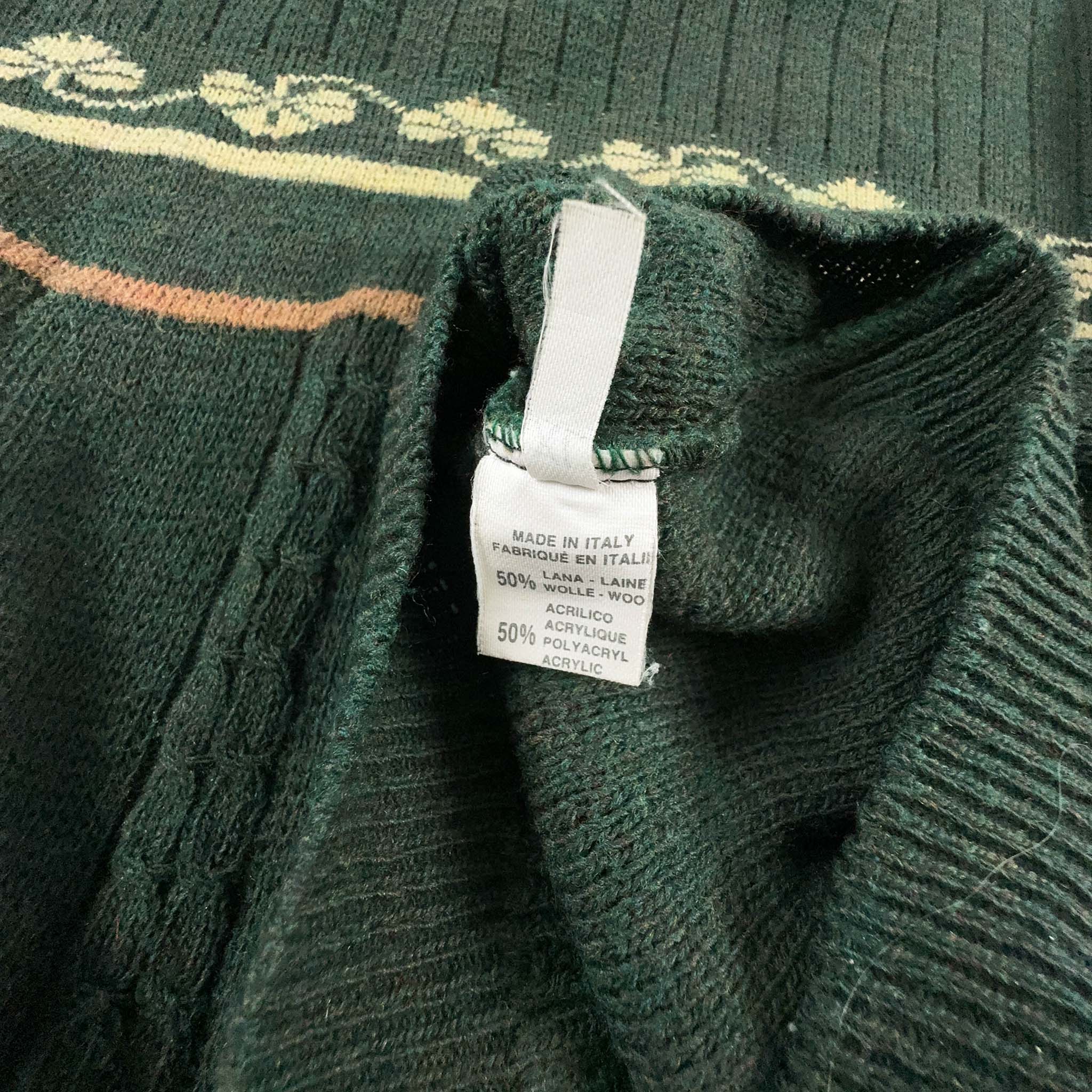 Vintage 50% Wool Green Sweater with Embroidery - Size L/XL Men