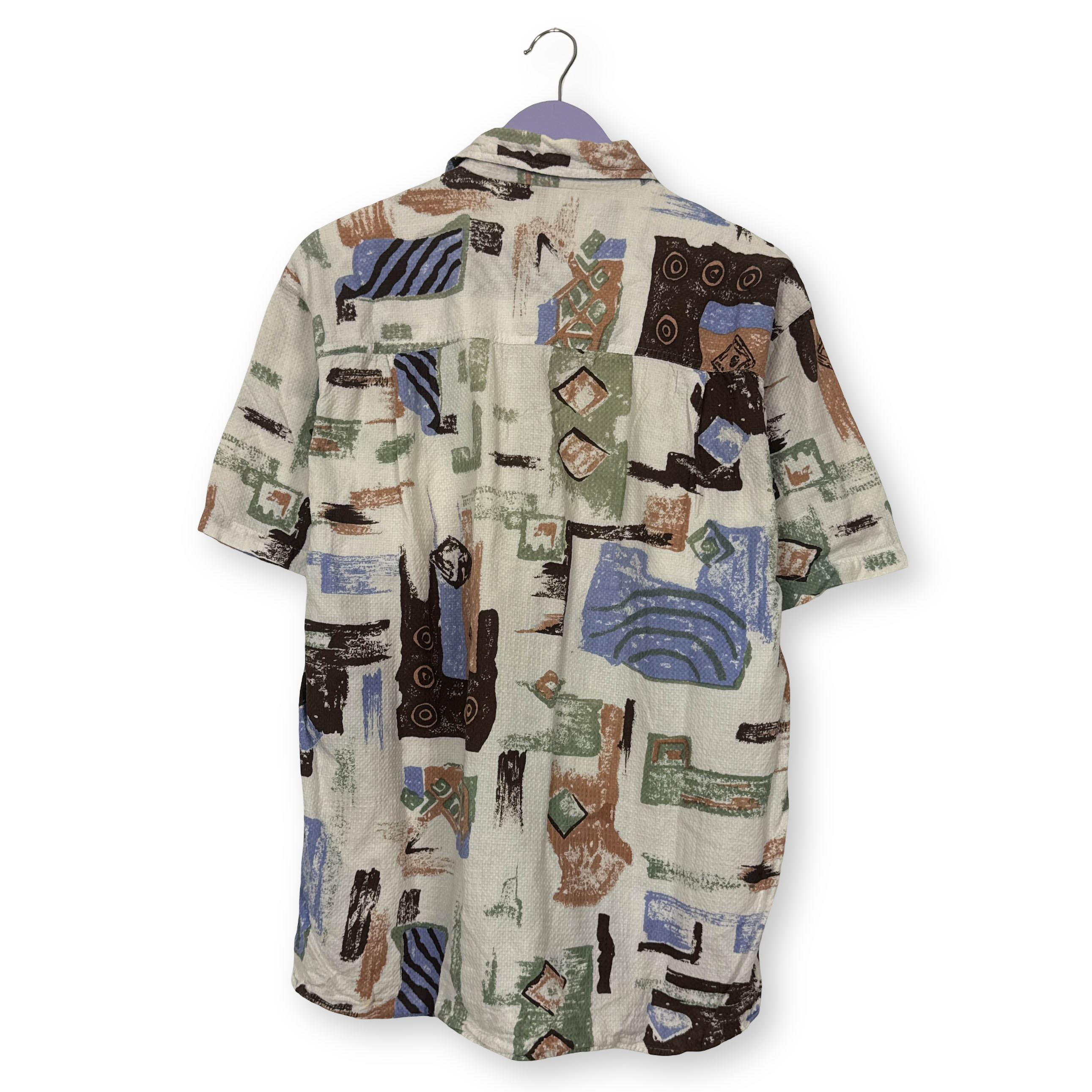 Camicia Vintage bianca fantasia multicolore in cotone anni 80 90 - Taglia 41/42 uomo