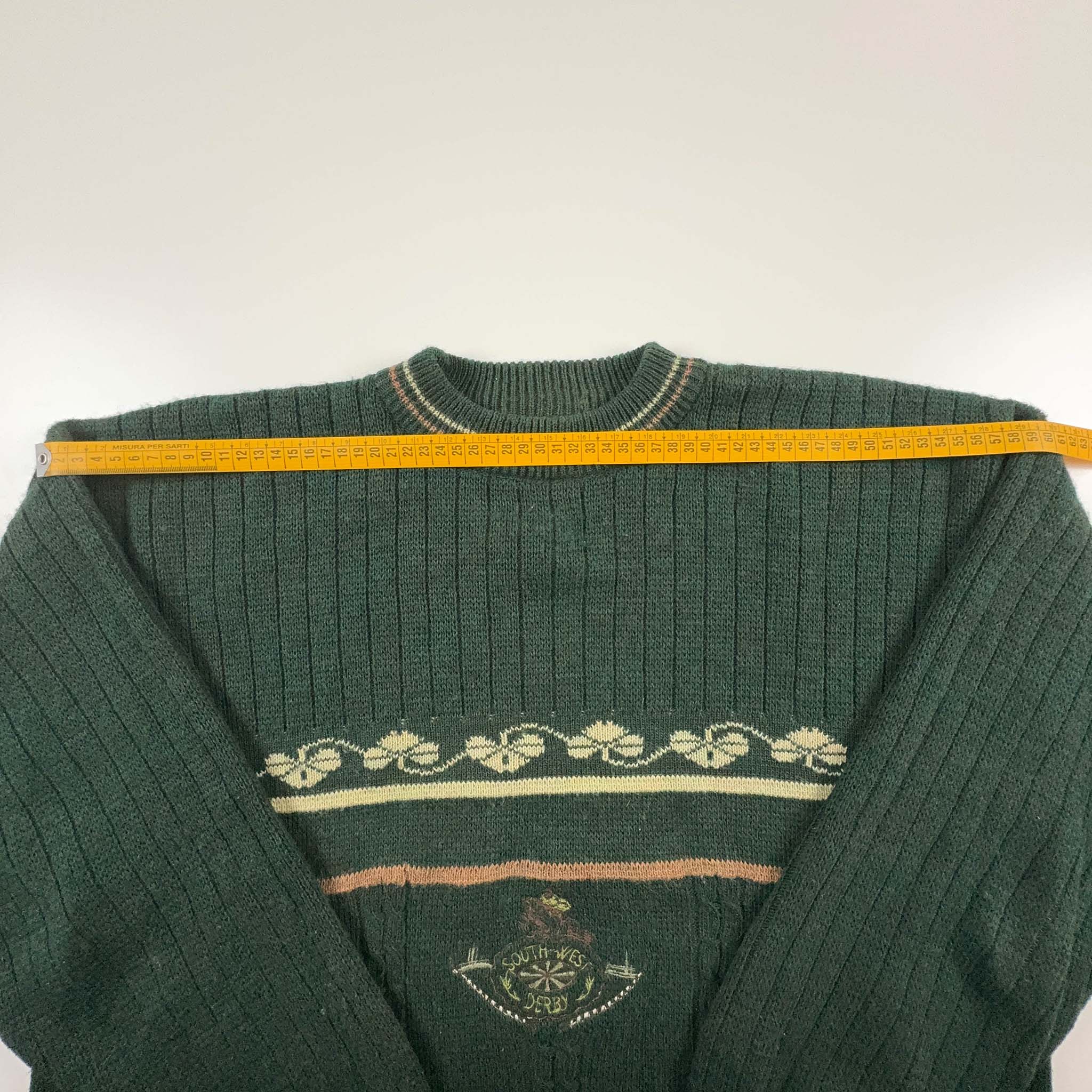 Vintage 50% Wool Green Sweater with Embroidery - Size L/XL Men