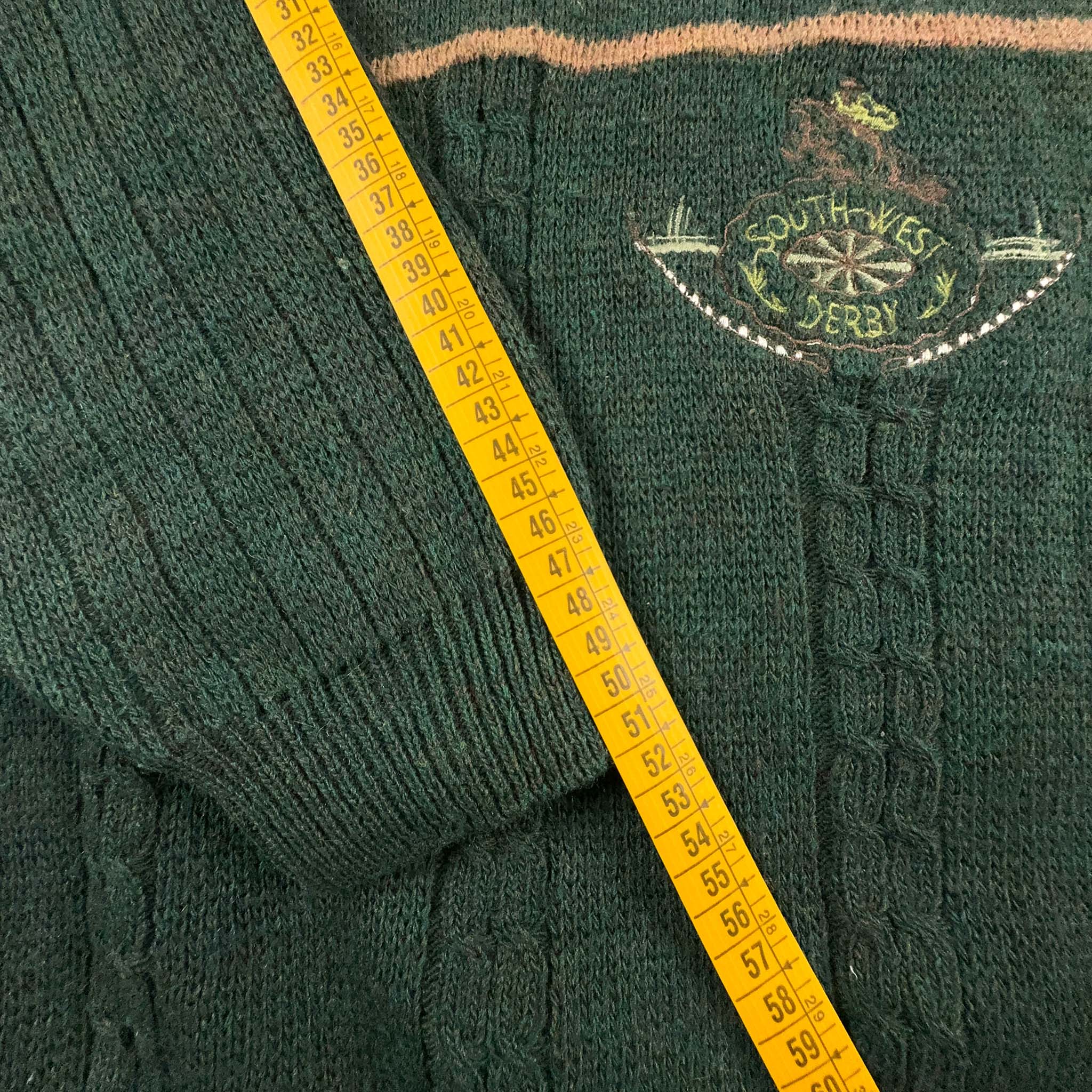 Vintage 50% Wool Green Sweater with Embroidery - Size L/XL Men