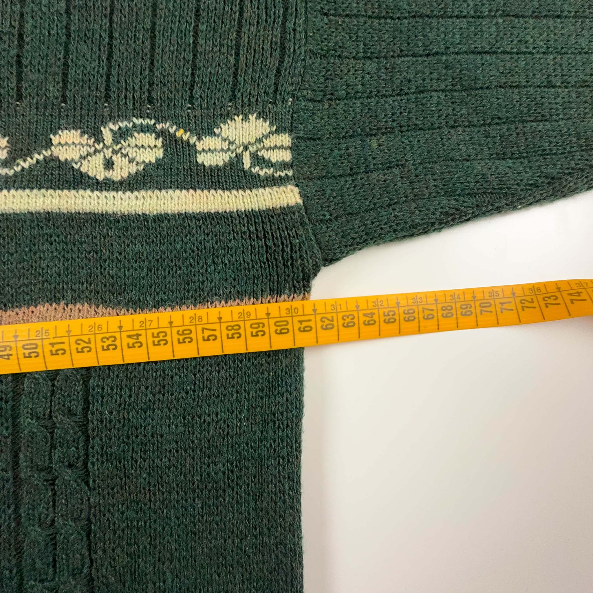 Vintage 50% Wool Green Sweater with Embroidery - Size L/XL Men