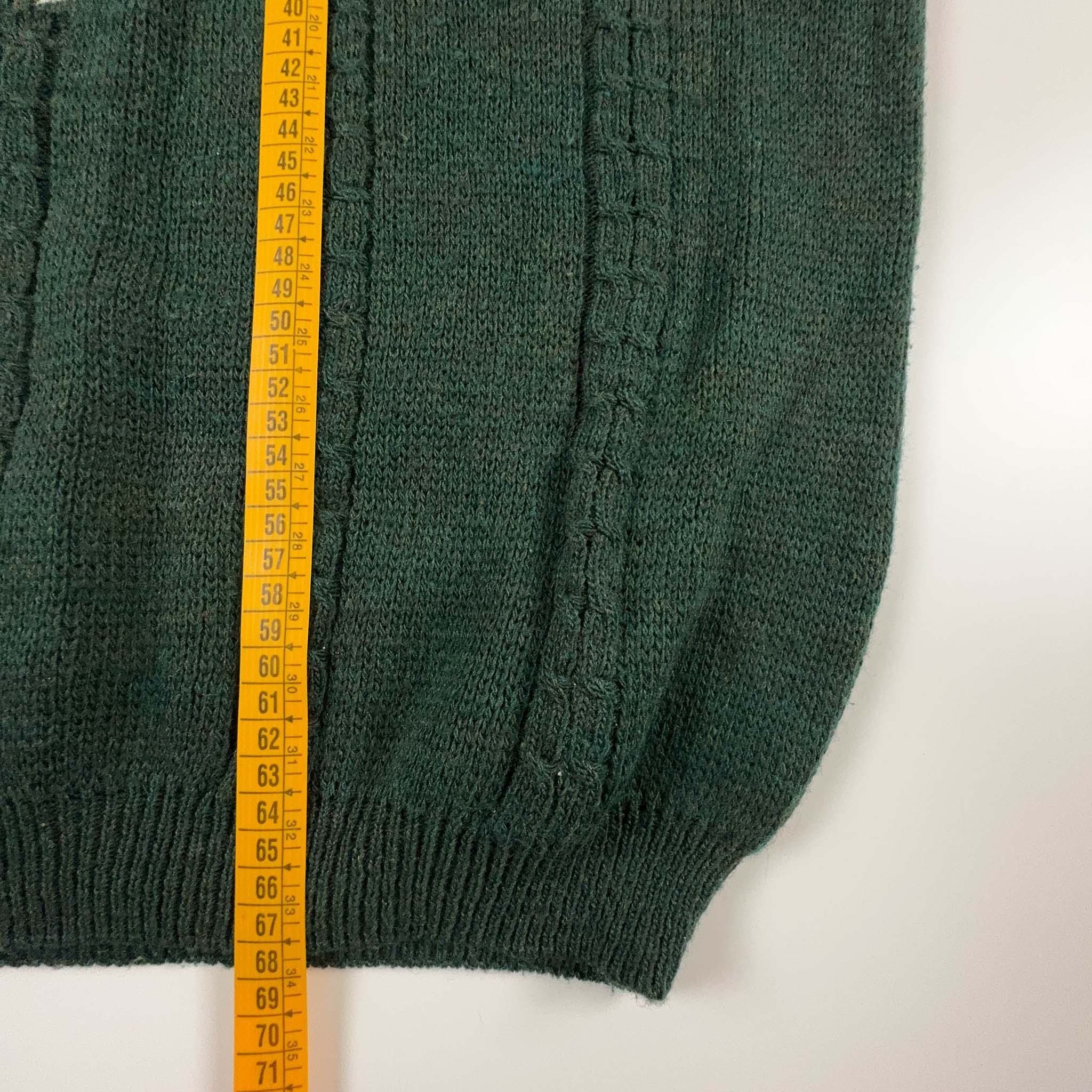 Vintage 50% Wool Green Sweater with Embroidery - Size L/XL Men