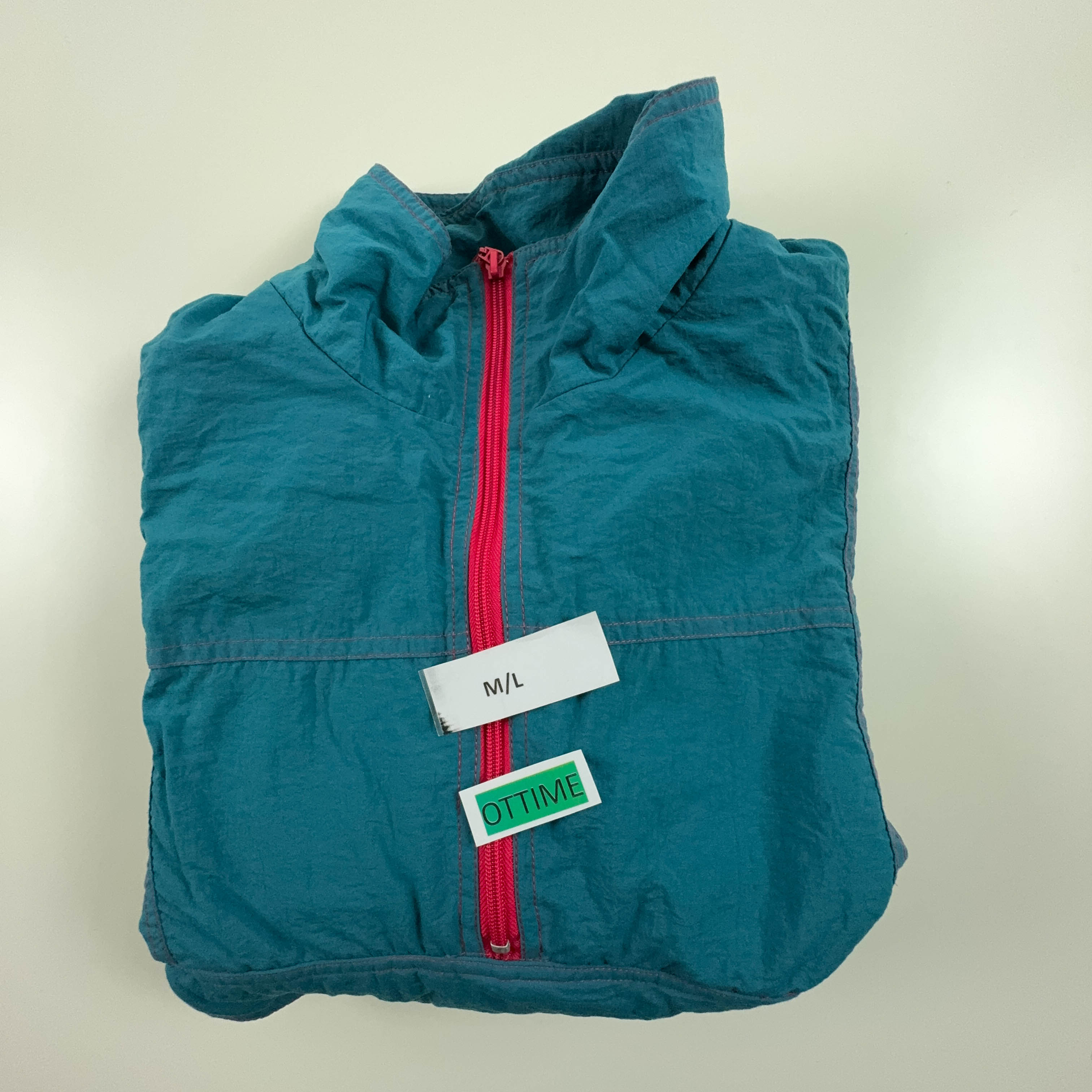 Giacca a vento Rodeo Vintage verde con zip rosse - Taglia M 48 50 uomo