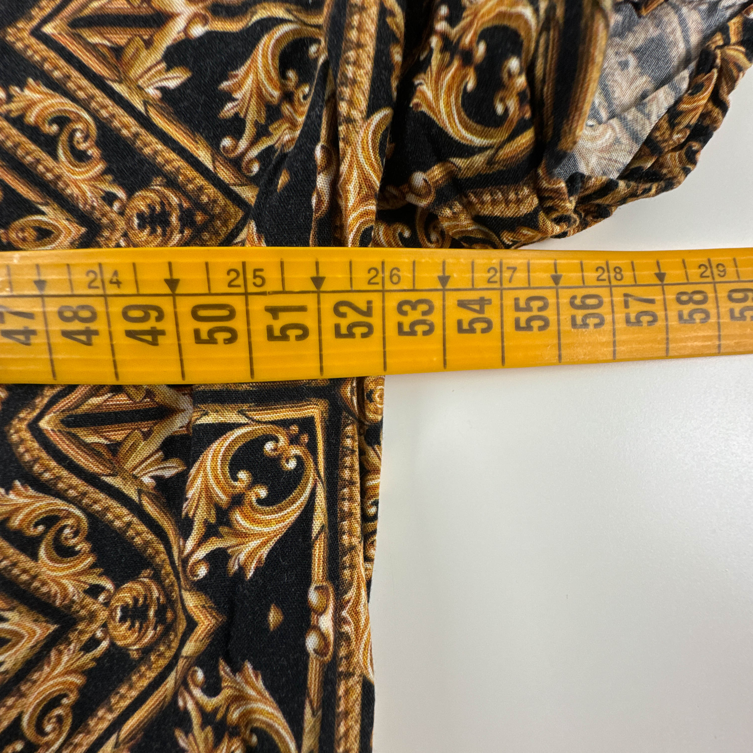 Camicia Vintage nera e arancione fantasia astratta anni 80 90 - Taglia S/M uomo
