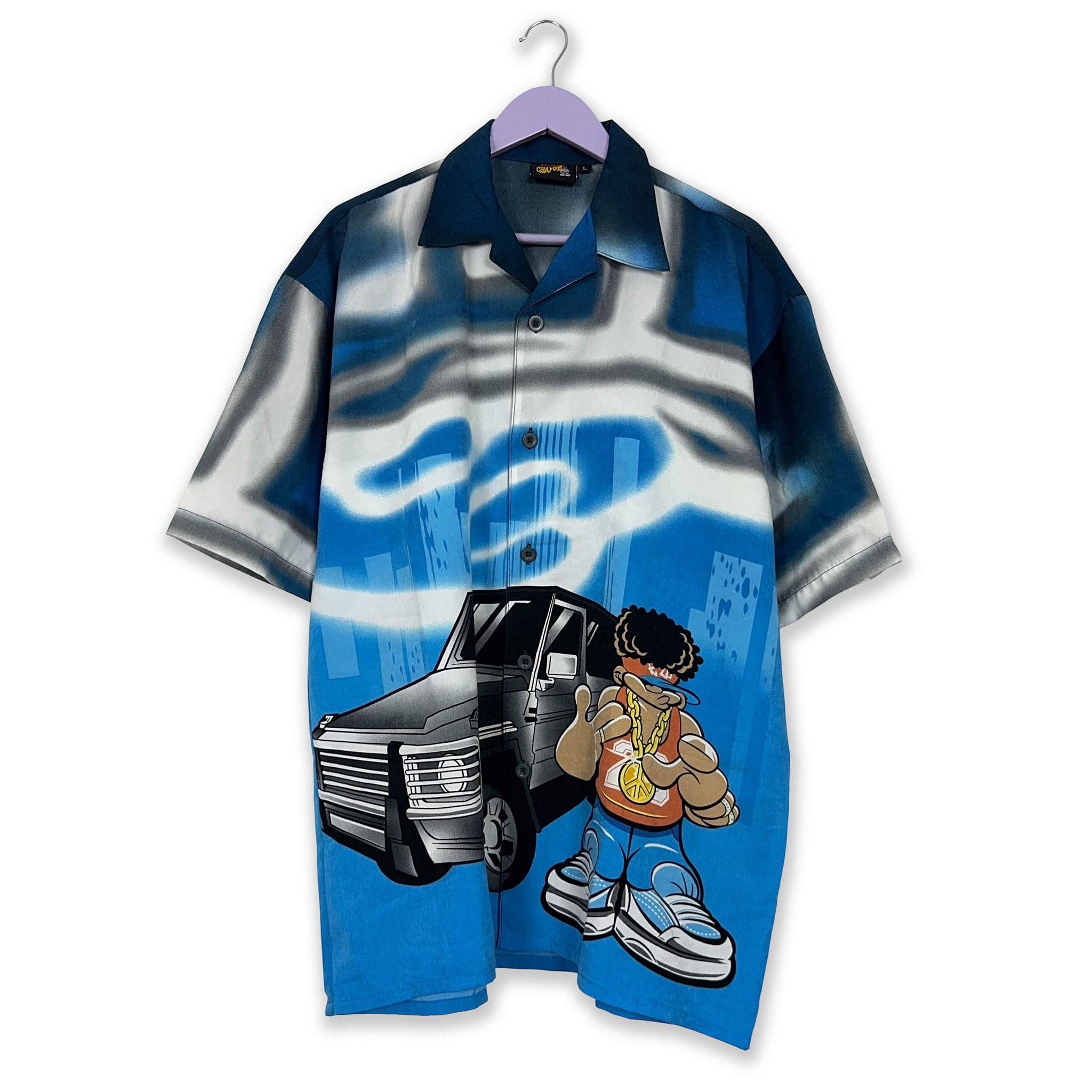 Camicia Vintage blu all on print cartoon - Taglia L/XL uomo