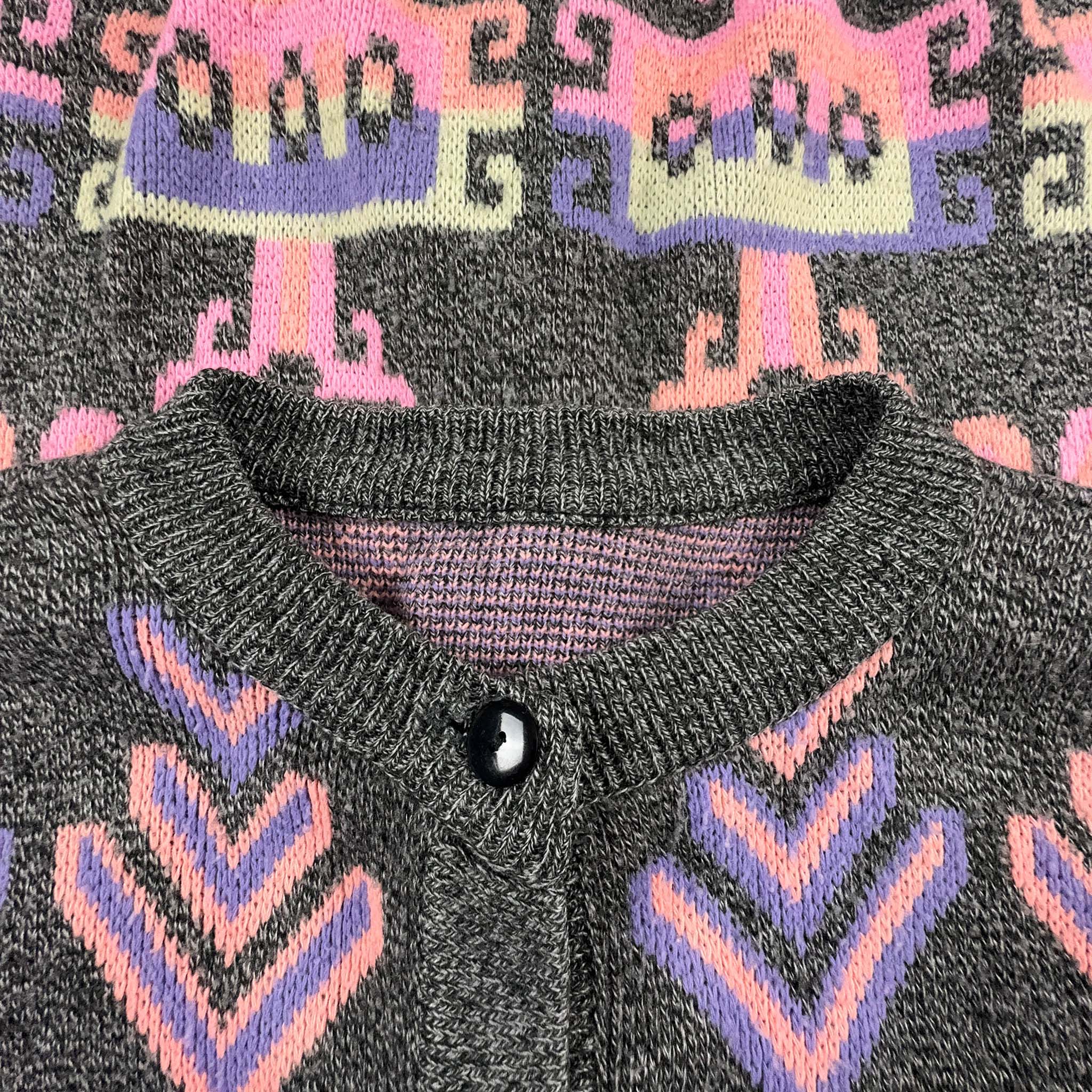 Grey and Pink Geometric Pattern Vintage Cardigan - Size XL Men