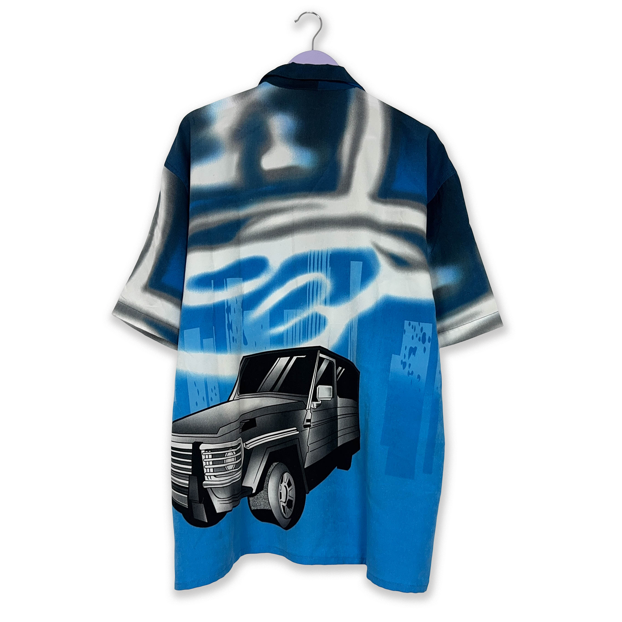 Camicia Vintage blu all on print cartoon - Taglia L/XL uomo