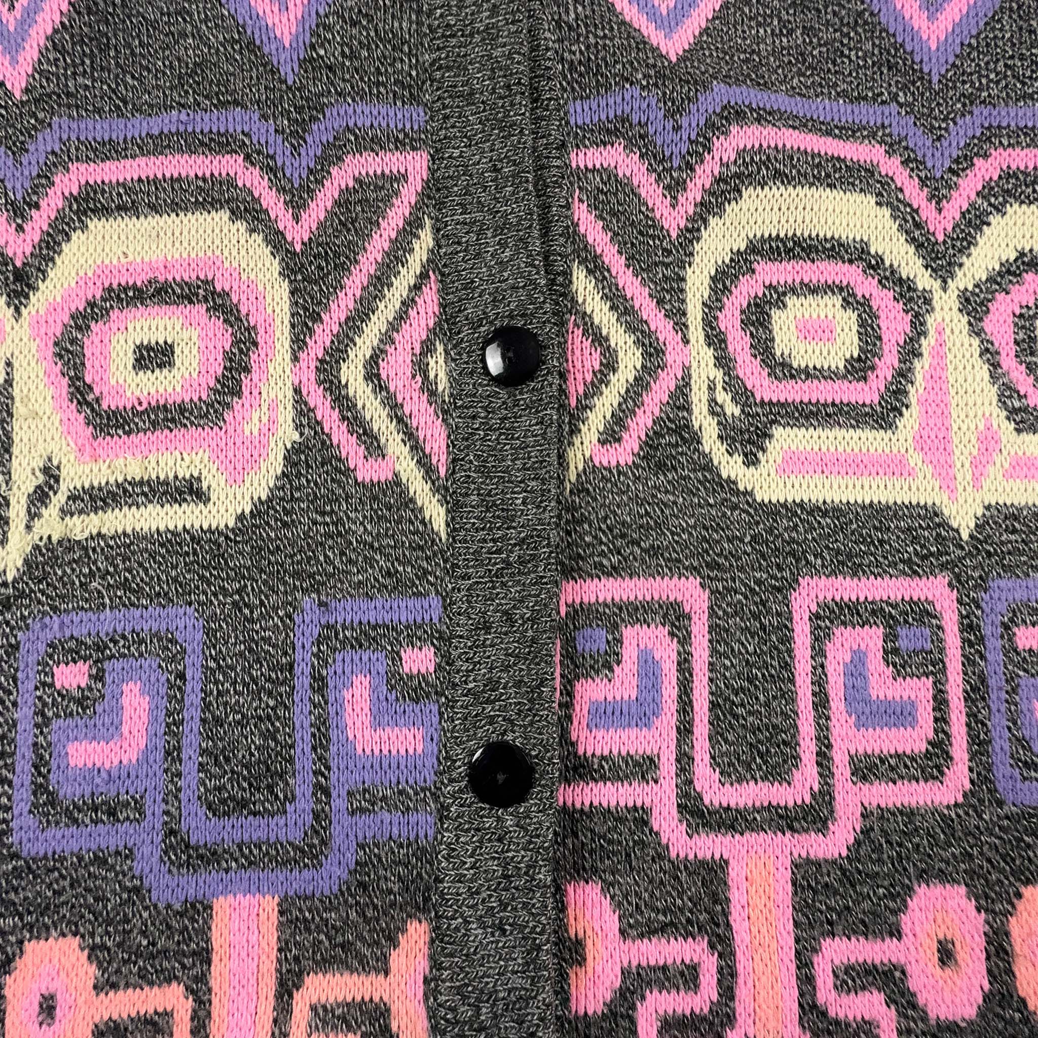 Grey and Pink Geometric Pattern Vintage Cardigan - Size XL Men