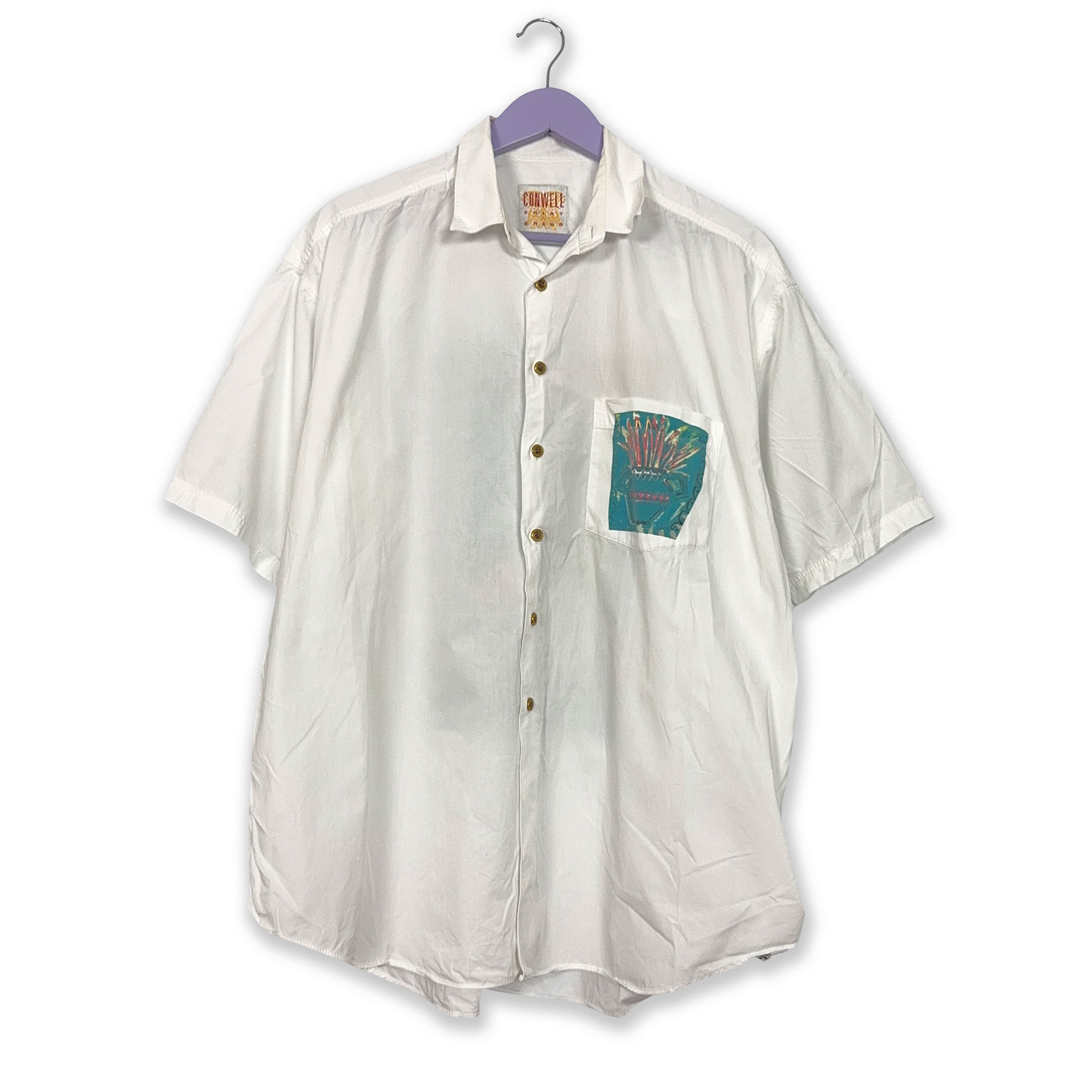 Camicia Vintage bianca con stampa sul retro - Taglia L/XL uomo