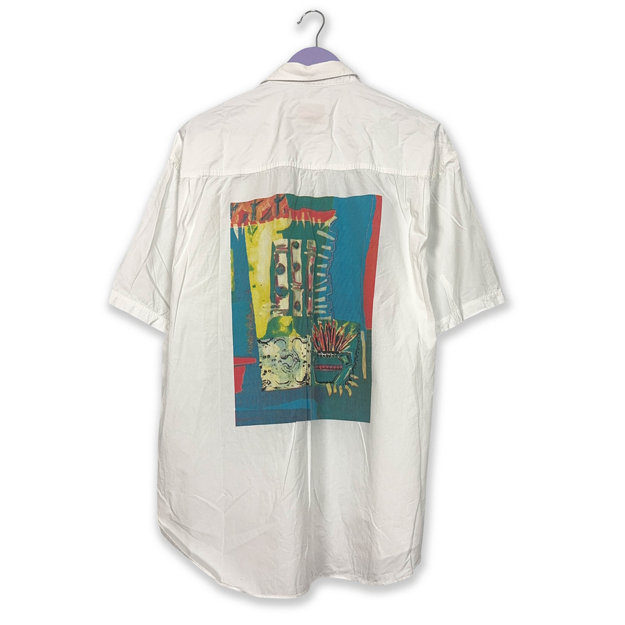 Camicia Vintage bianca con stampa sul retro - Taglia L/XL uomo