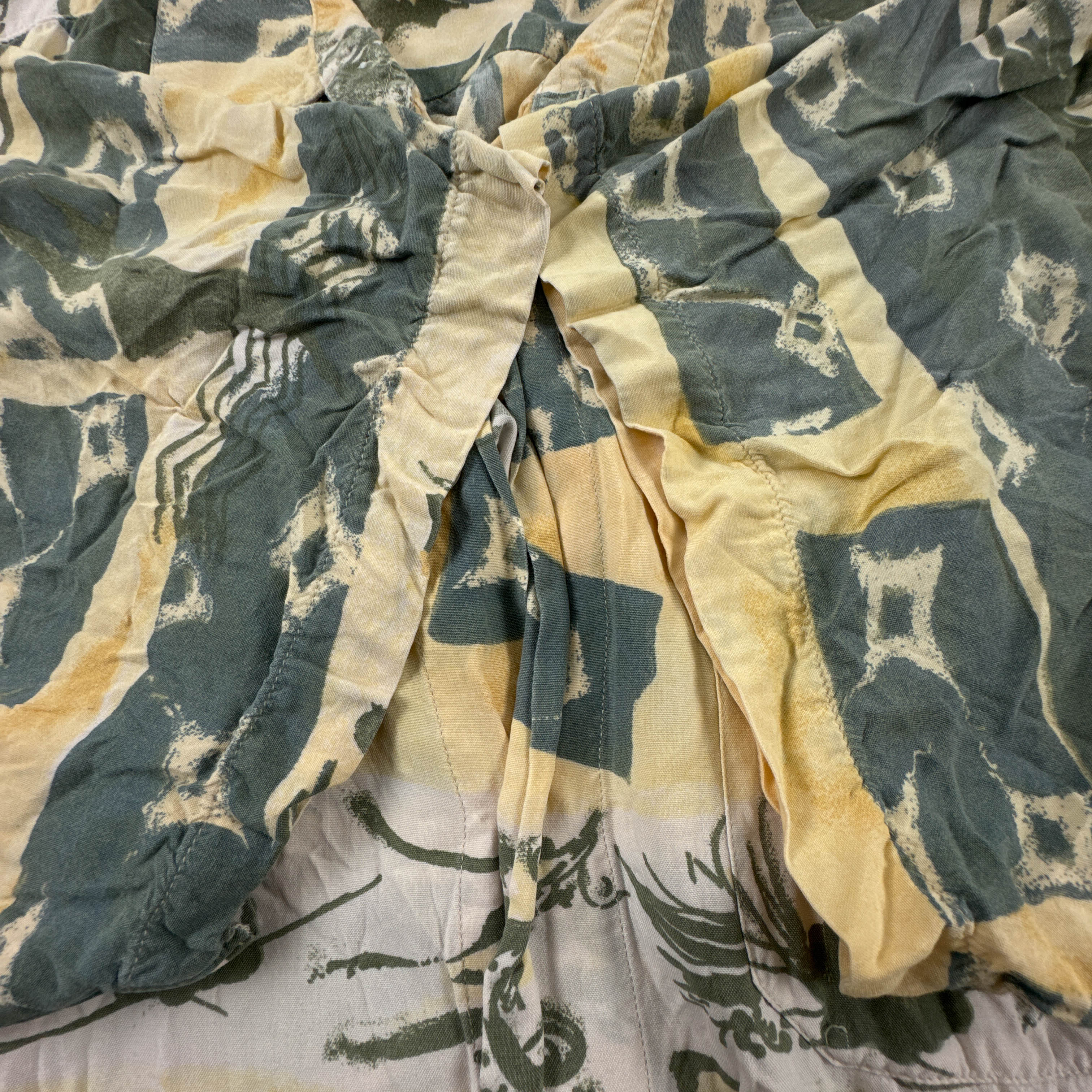 Camicia Vintage gialla e verde fantasia astratta anni 80 90 - Taglia L uomo