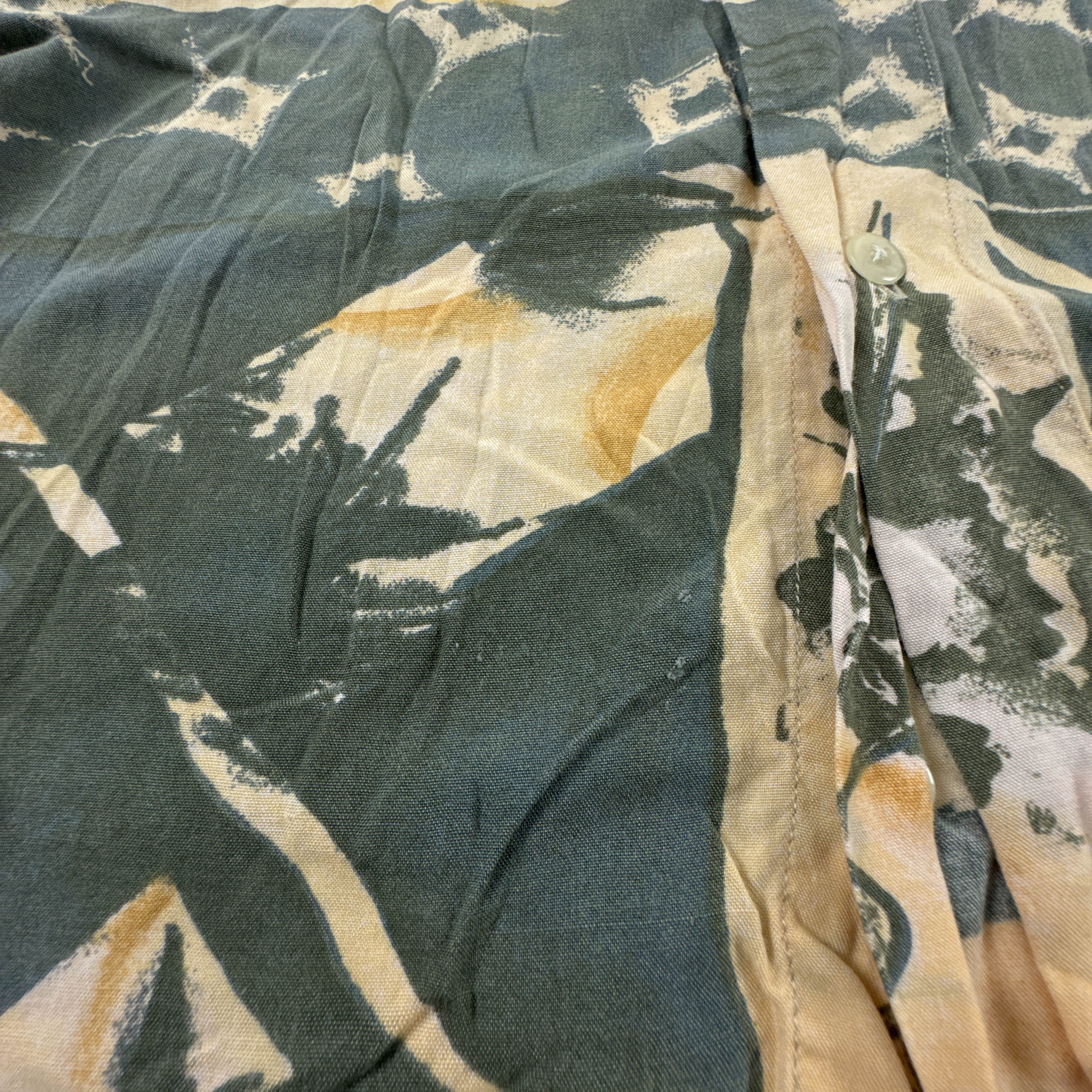 Camicia Vintage gialla e verde fantasia astratta anni 80 90 - Taglia L uomo