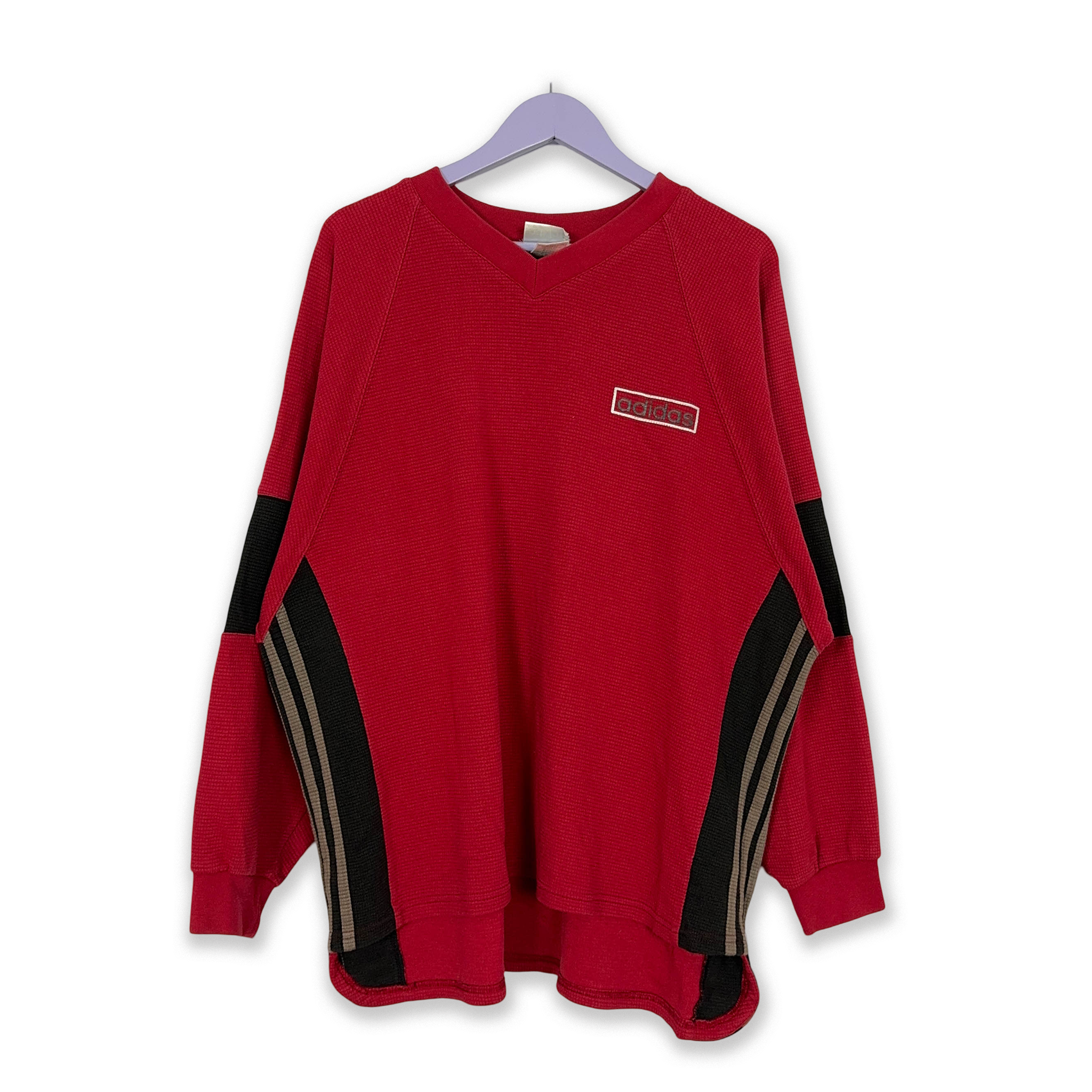 Felpa Adidas Vintage rossa a girocollo con stampa sul retro anni 90 - Taglia F180 D6 uomo