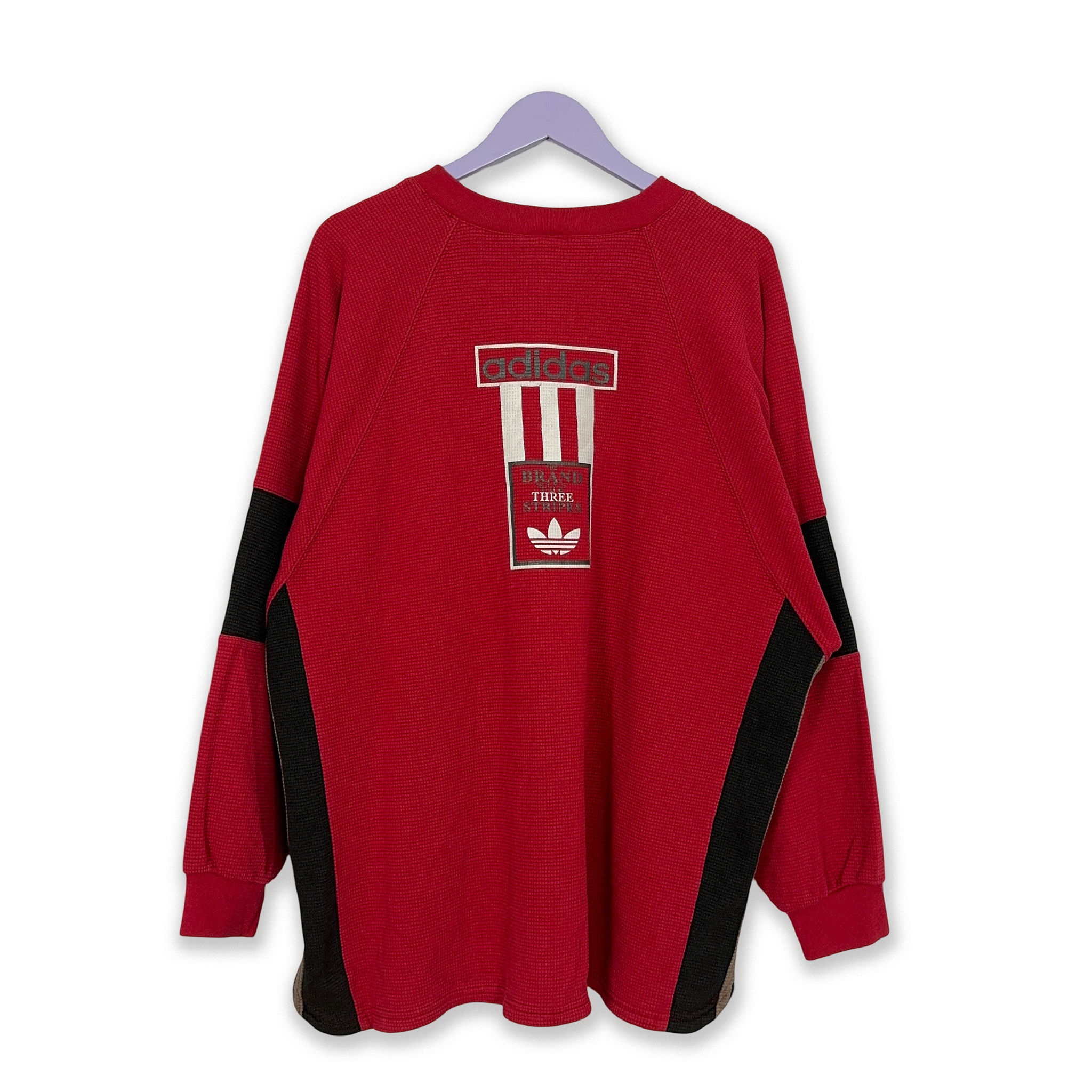 Felpa Adidas Vintage rossa a girocollo con stampa sul retro anni 90 - Taglia F180 D6 uomo