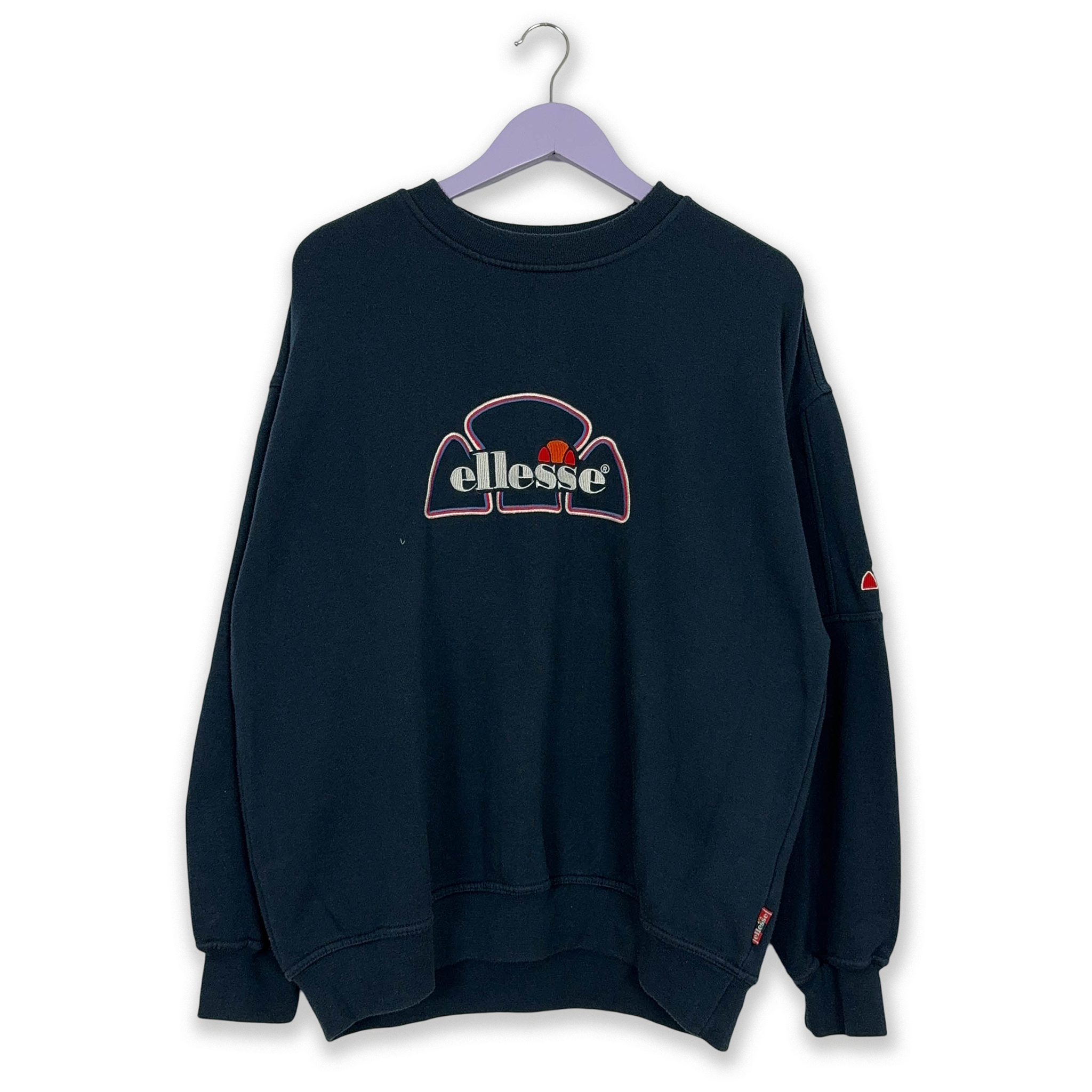 Felpa Ellesse Vintage blu scuro a girocollo con logo ricamato - Taglia L uomo