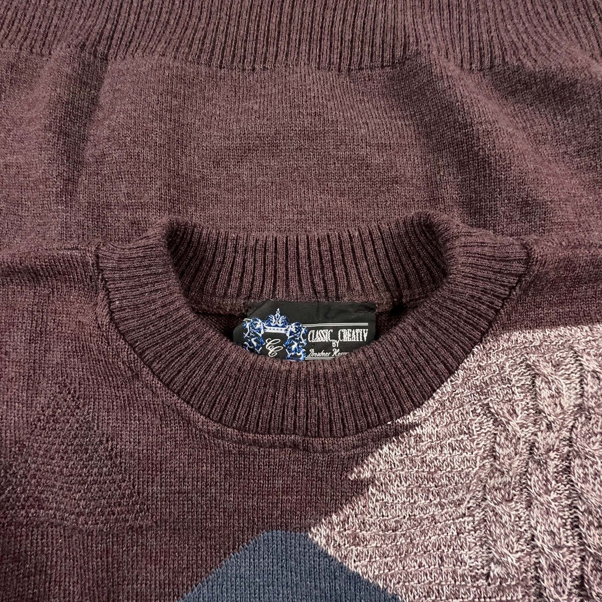 Maglione Vintage 60% lana bordeaux a fantasia - Taglia L/XL uomo