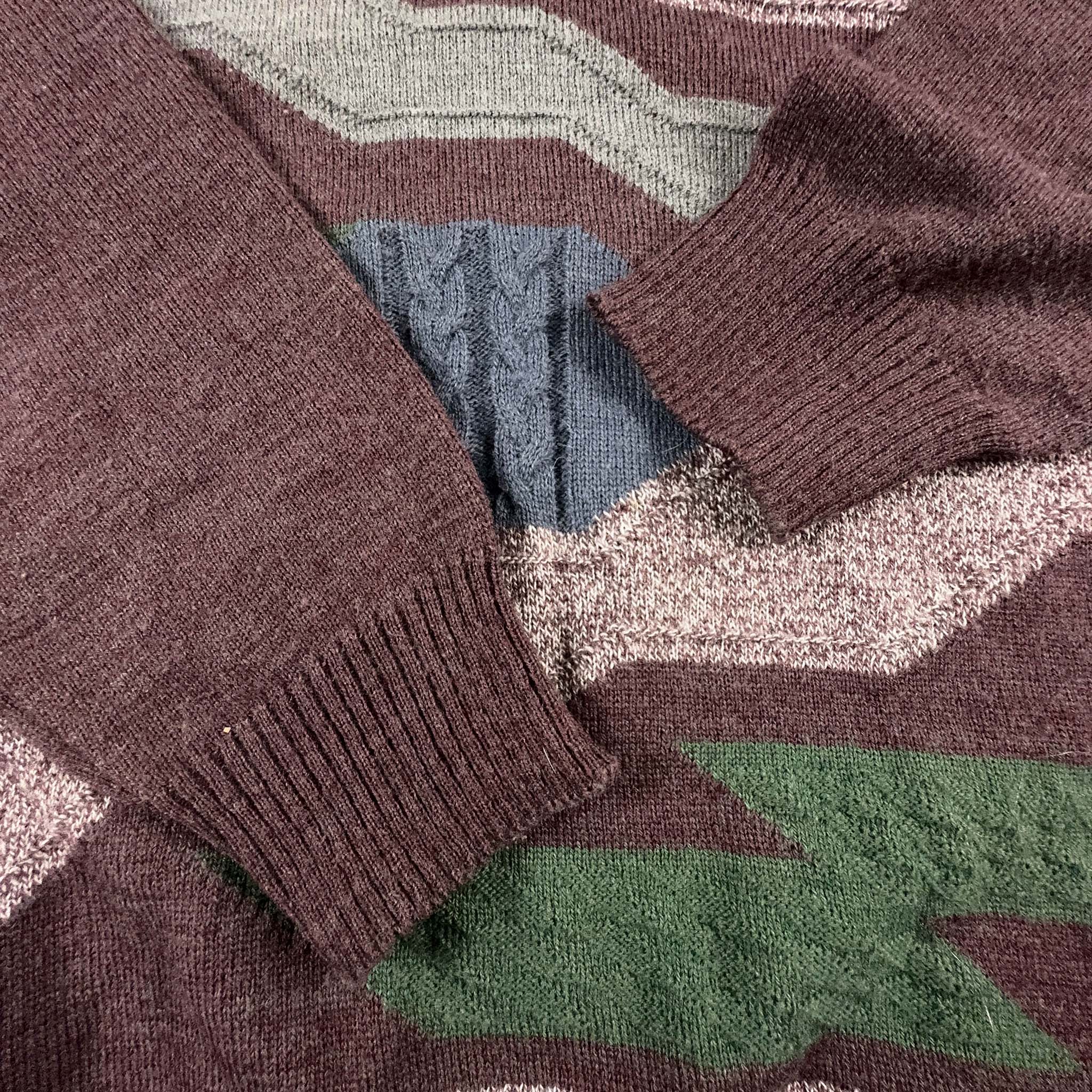 Maglione Vintage 60% lana bordeaux a fantasia - Taglia L/XL uomo