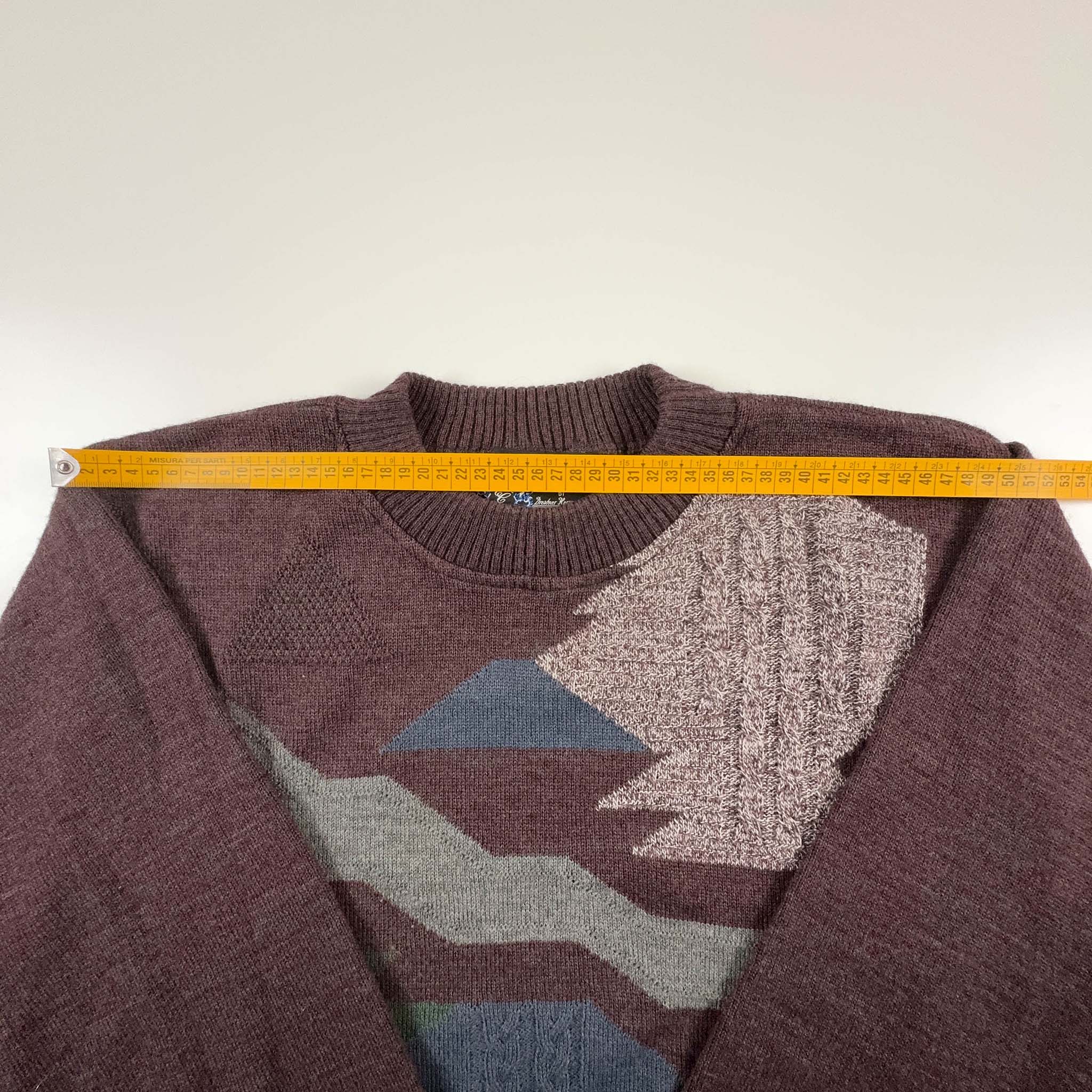 Maglione Vintage 60% lana bordeaux a fantasia - Taglia L/XL uomo