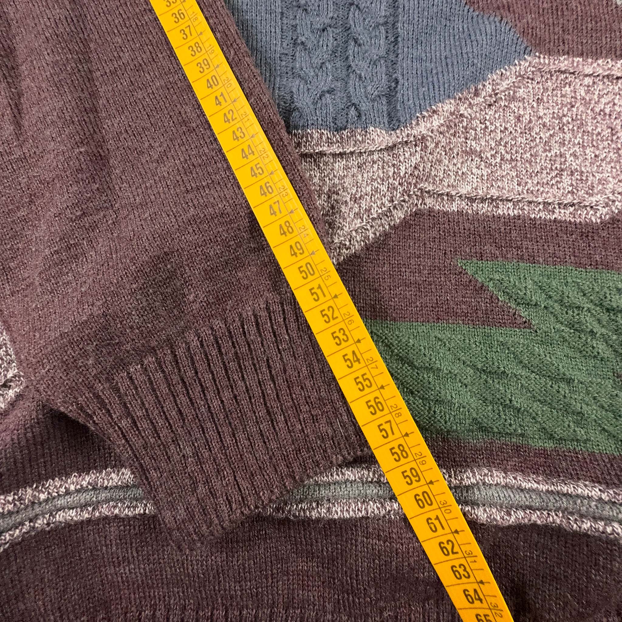 Maglione Vintage 60% lana bordeaux a fantasia - Taglia L/XL uomo