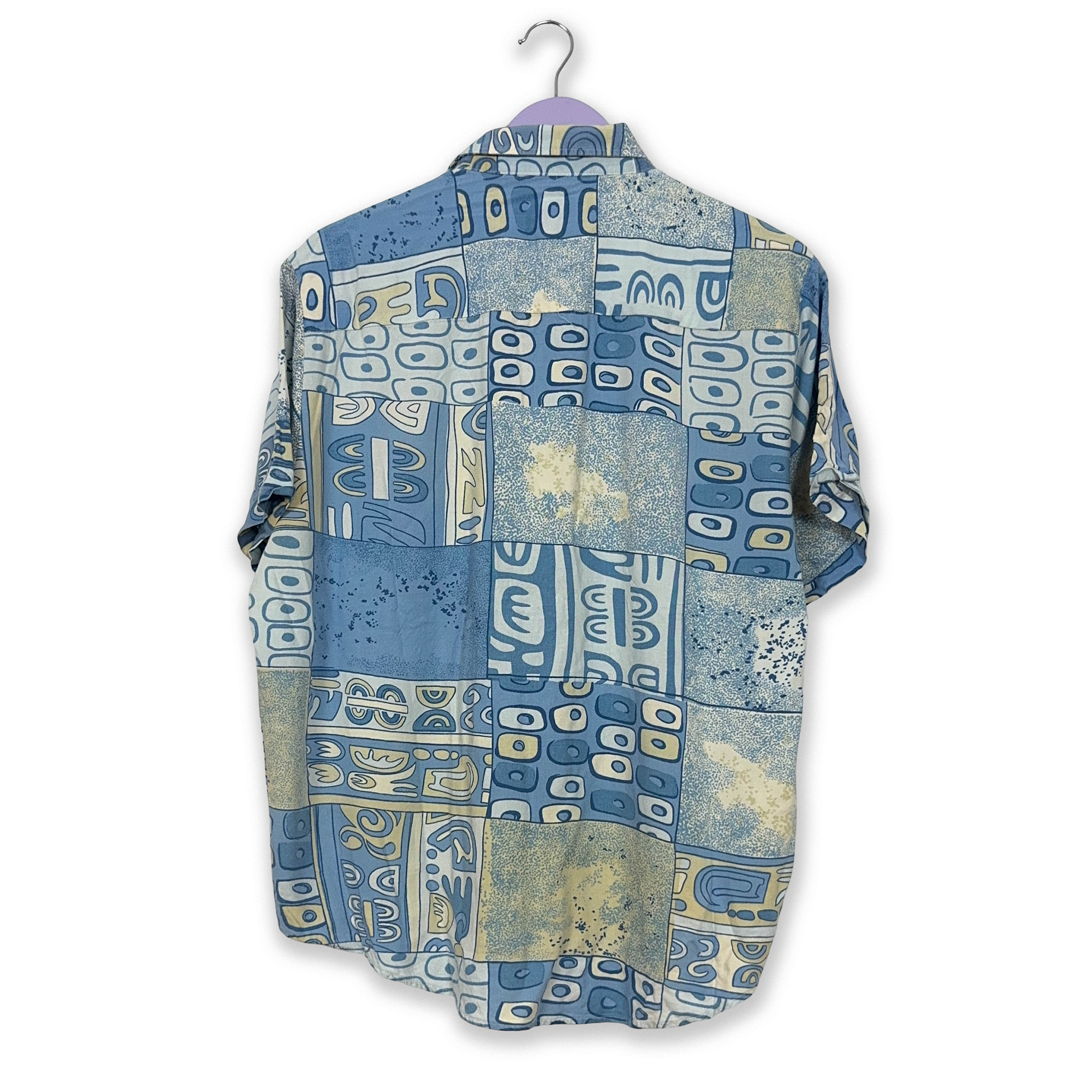 Camicia Vintage azzurra a fantasia astratta - Taglia 41 42 uomo