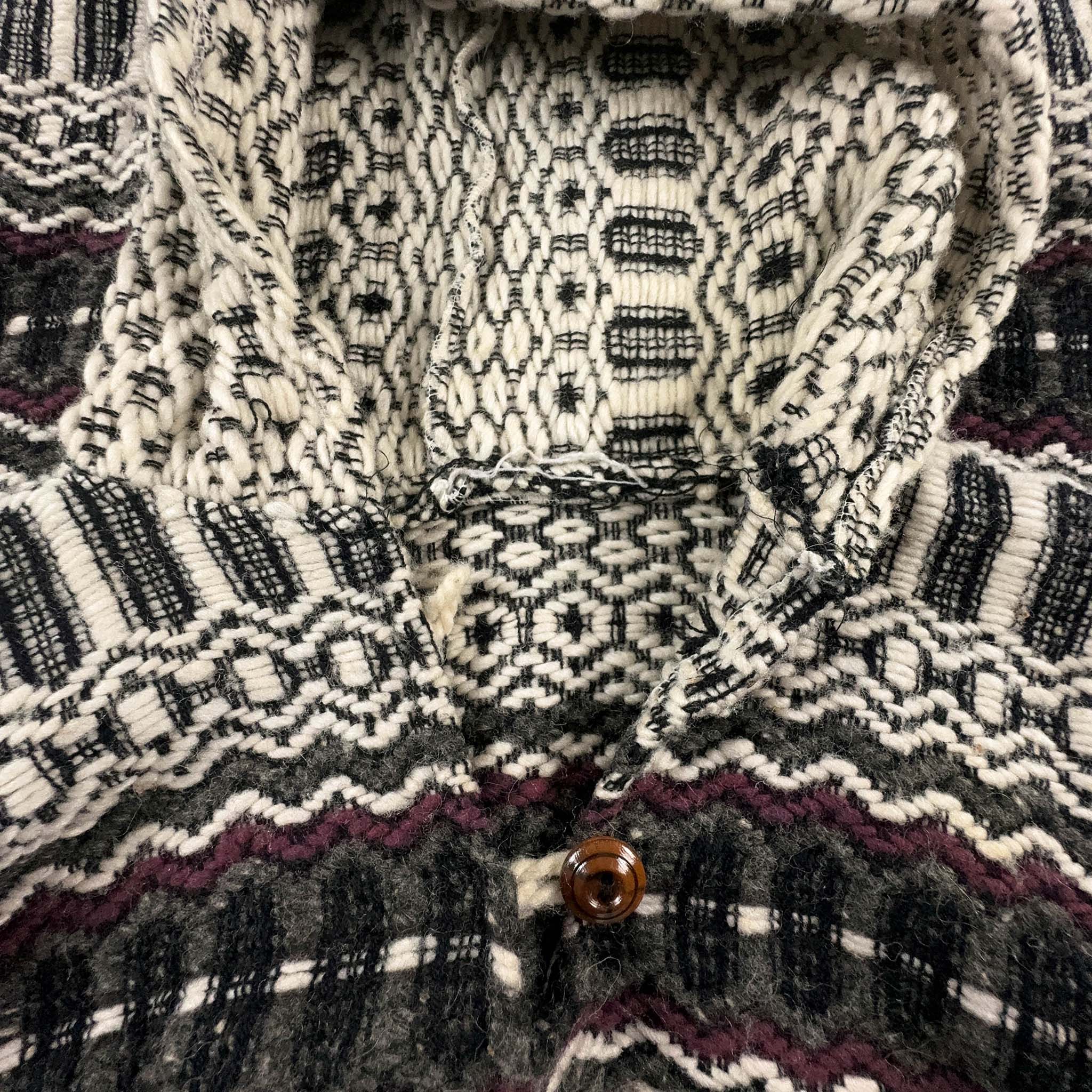 Maglione Vintage in lana a fantasia azteca bianca e grigia - Taglia XL uomo