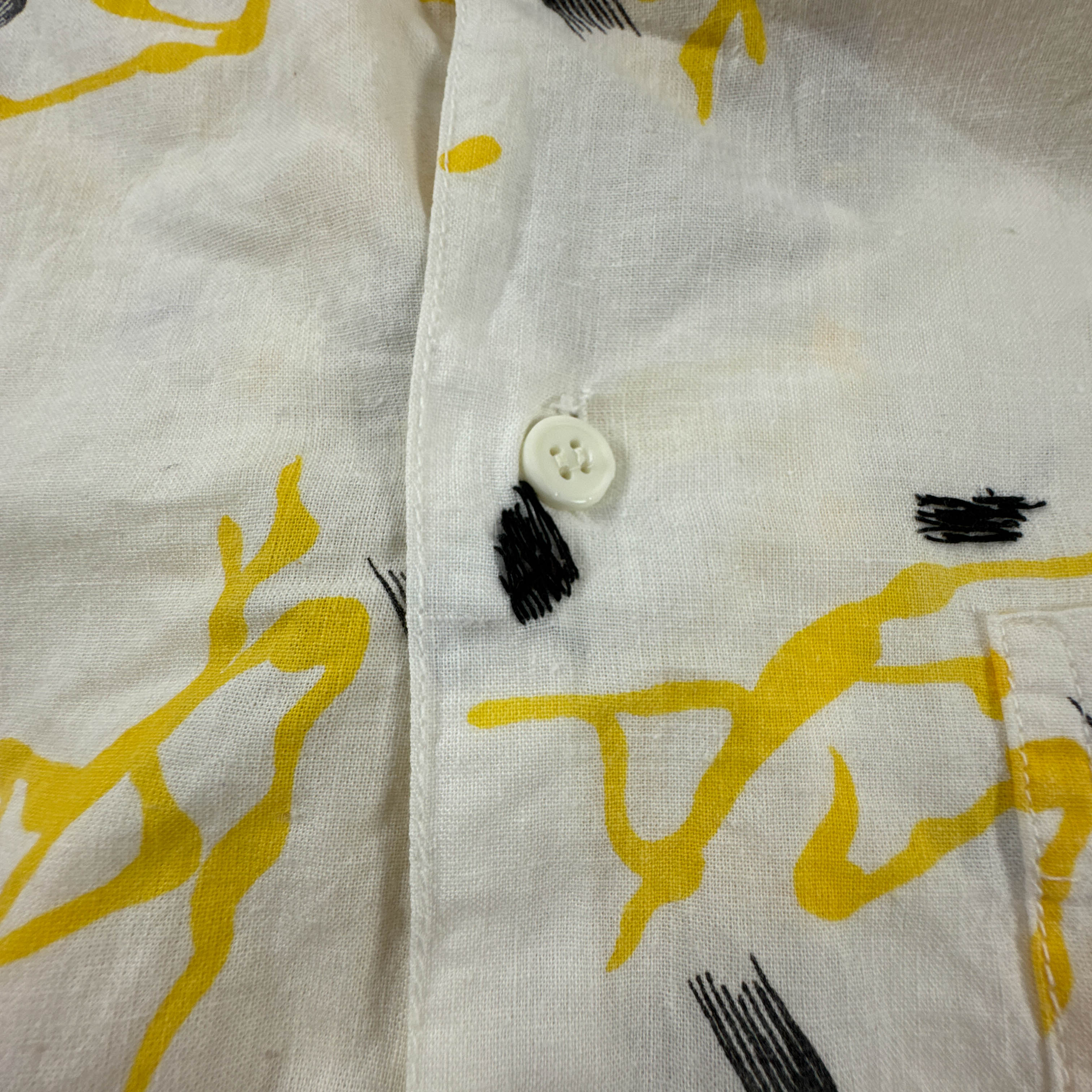 Camicia Vintage New Fast bianca fantasia astratta in cotone anni 80 90 - Taglia M uomo