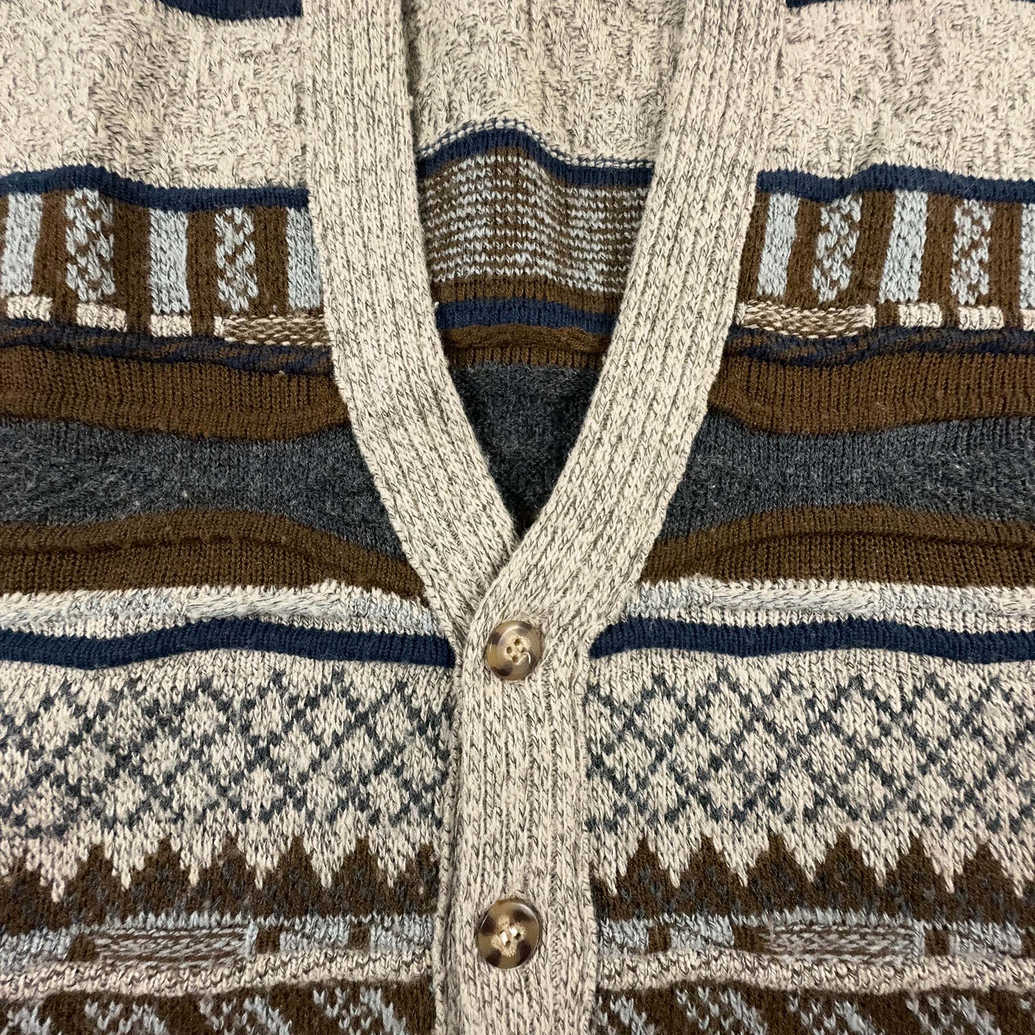 Cardigan Vintage a fantasia marrone e beige - Taglia M uomo