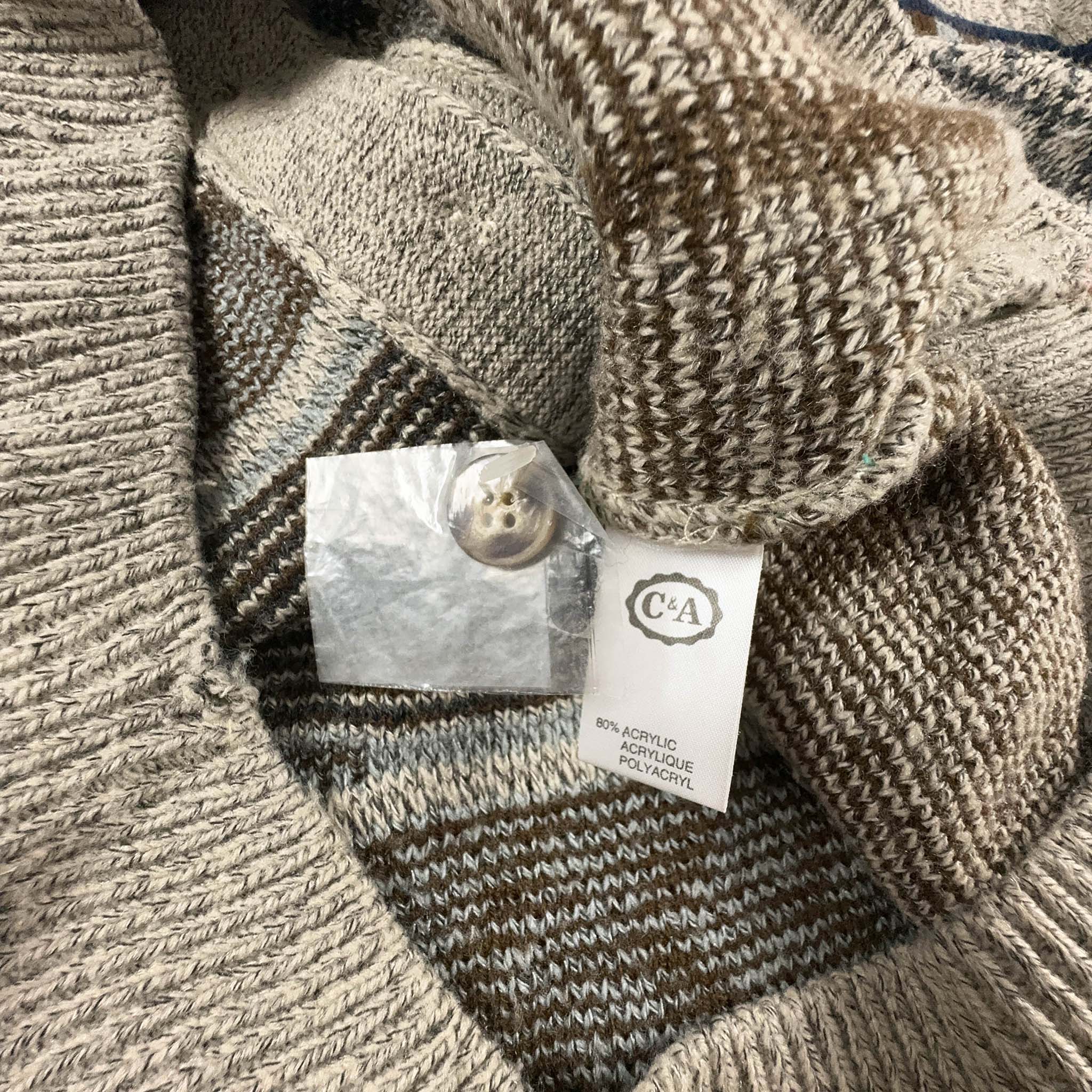 Cardigan Vintage a fantasia marrone e beige - Taglia M uomo