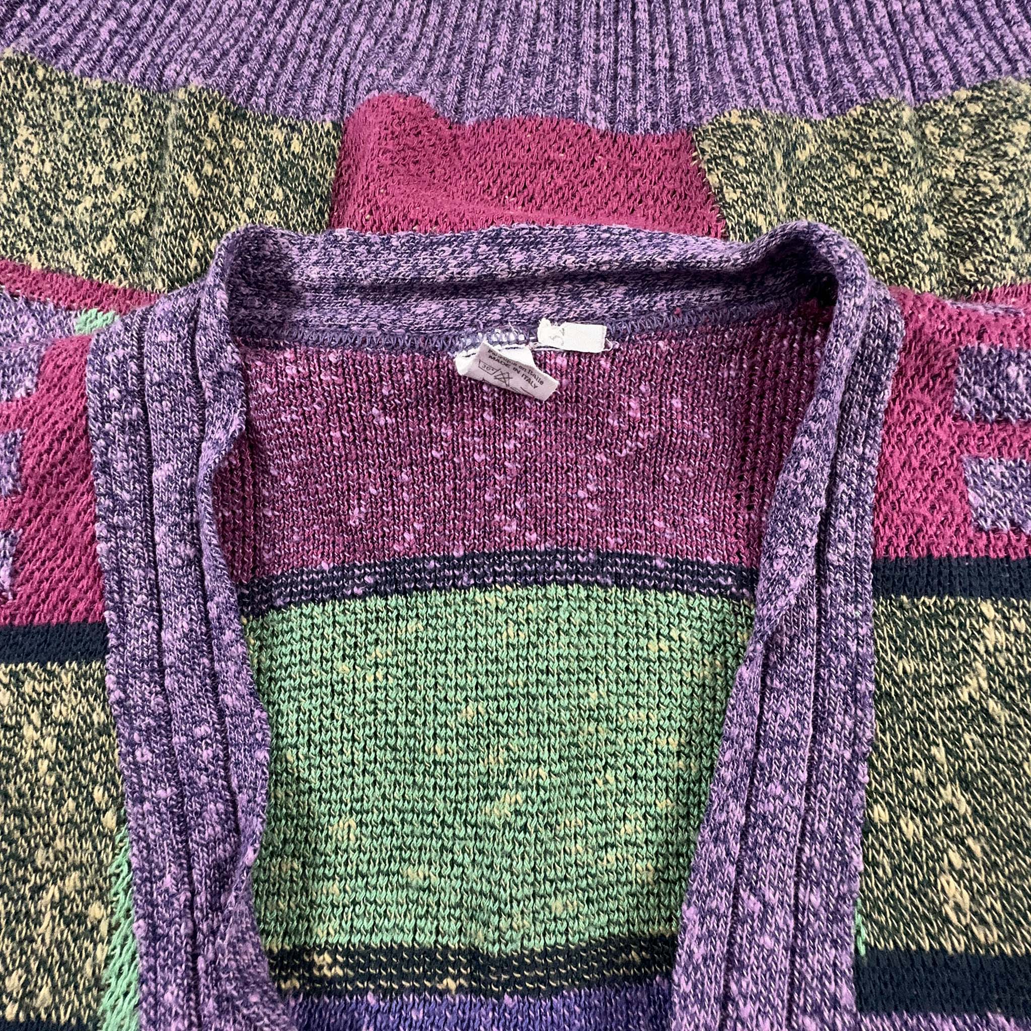 Vintage Purple and Green Geometric Pattern Cardigan - Size L Men