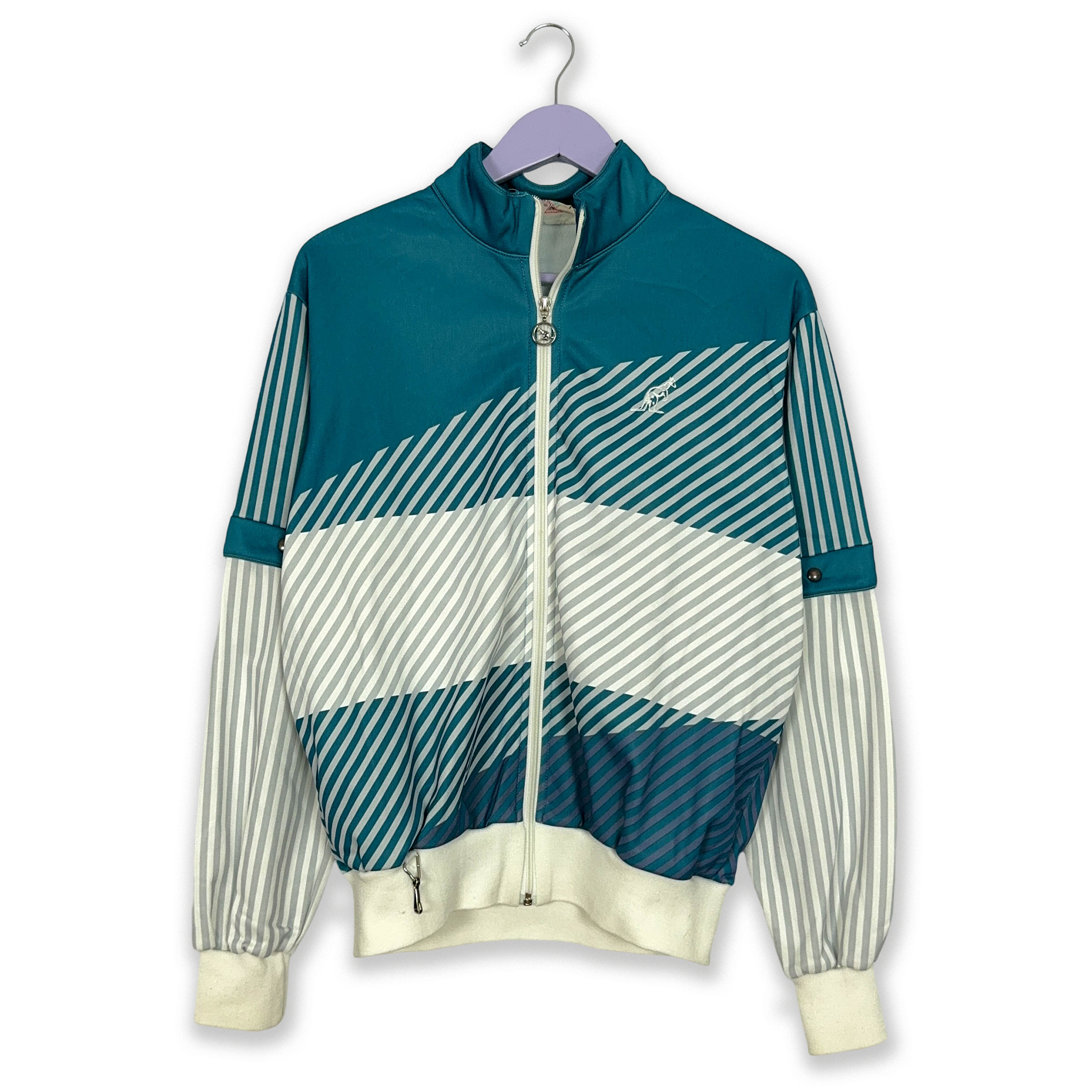 Felpa Australian Alpina Vintage bianca e azzurra con zip - Taglia 48 uomo
