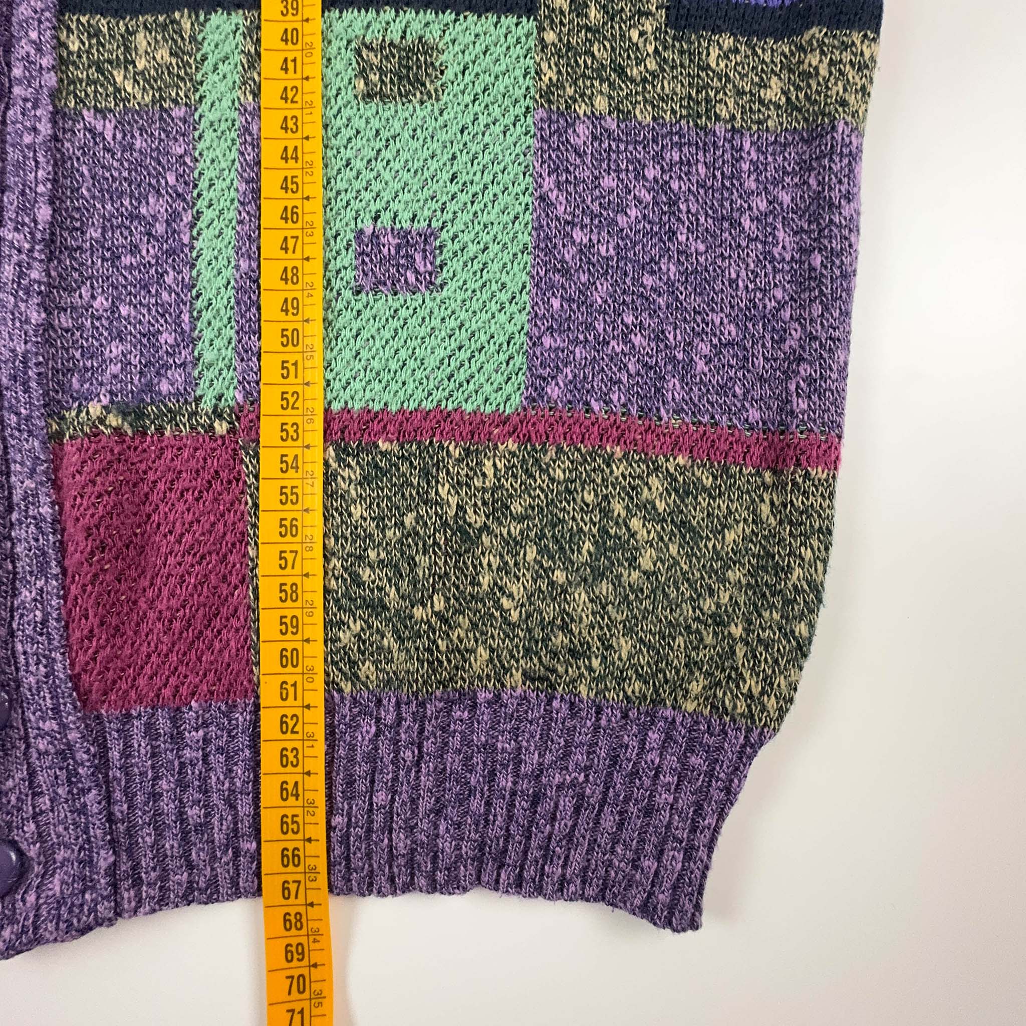 Vintage Purple and Green Geometric Pattern Cardigan - Size L Men