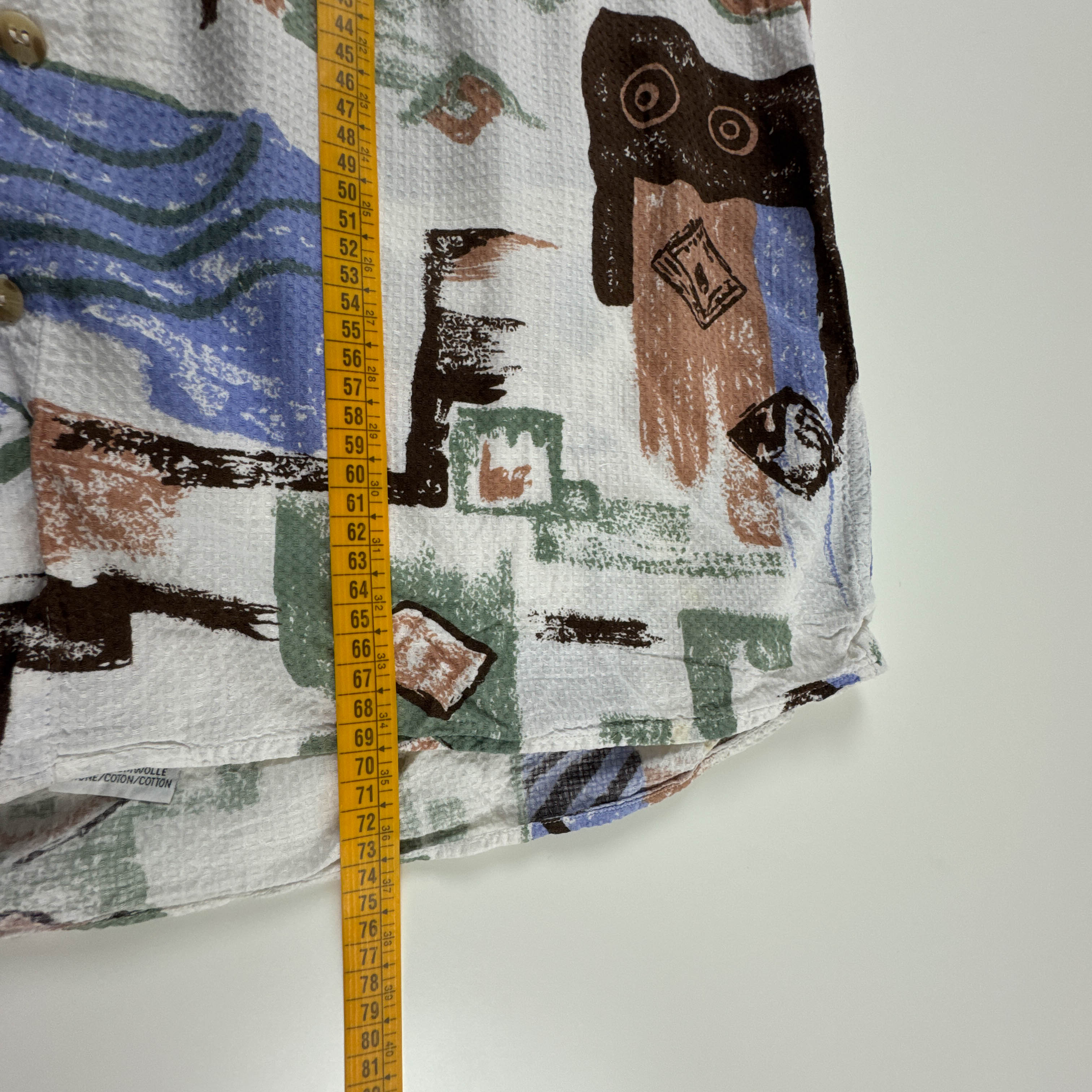 Camicia Vintage bianca fantasia multicolore in cotone anni 80 90 - Taglia 41/42 uomo