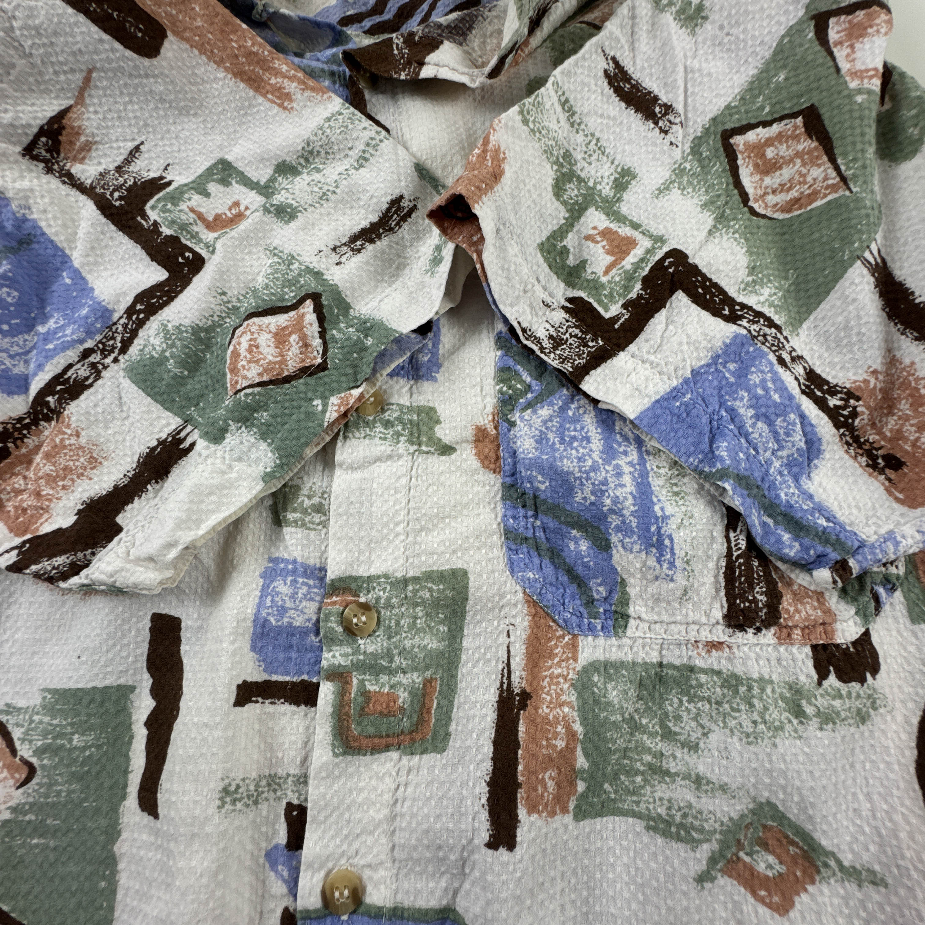 Camicia Vintage bianca fantasia multicolore in cotone anni 80 90 - Taglia 41/42 uomo