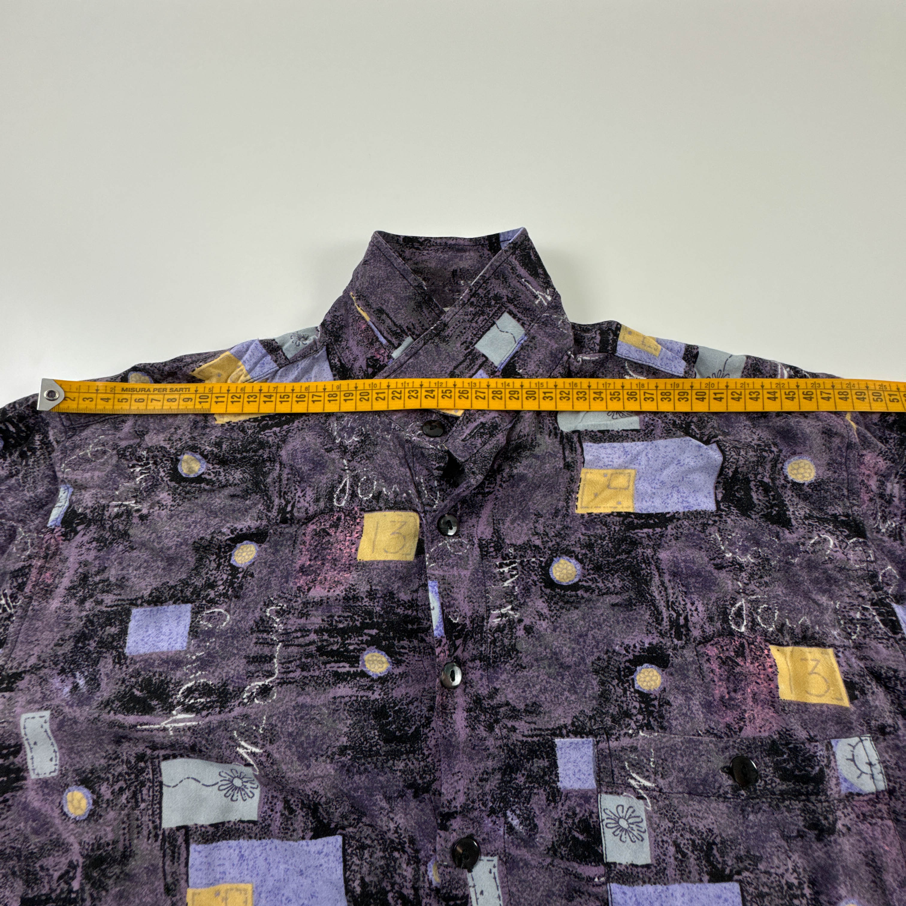 Camicia Vintage viola e gialla astratta geometrica anni 80 90 - Taglia M uomo
